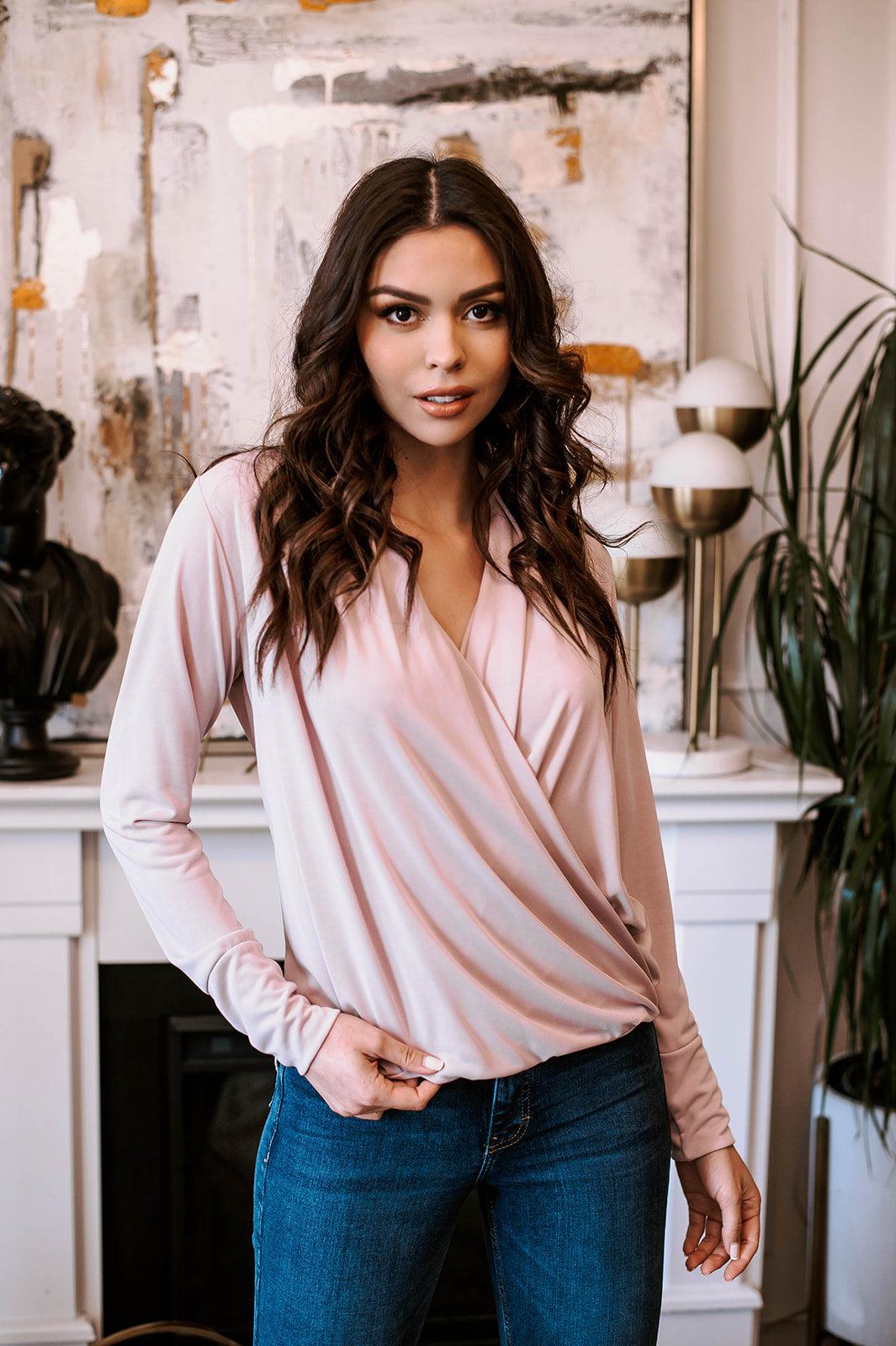 Dusty Pink Draped Surplice Top-BEST SELLER