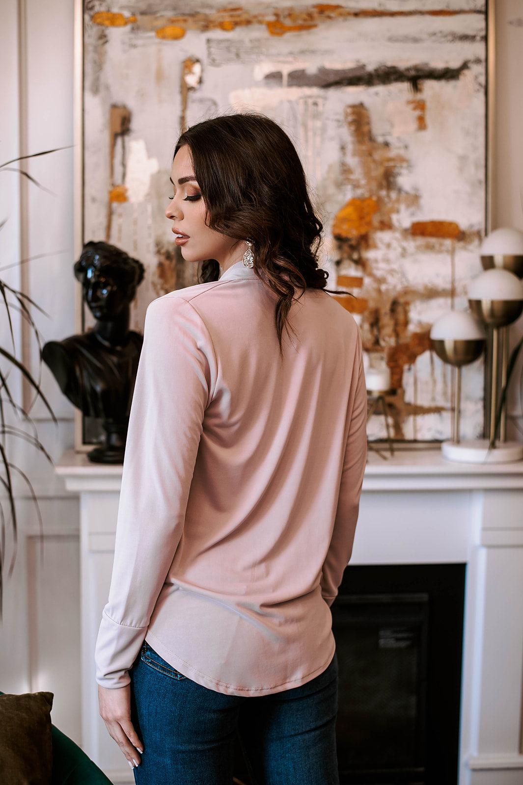 Dusty Pink Draped Surplice Top-BEST SELLER