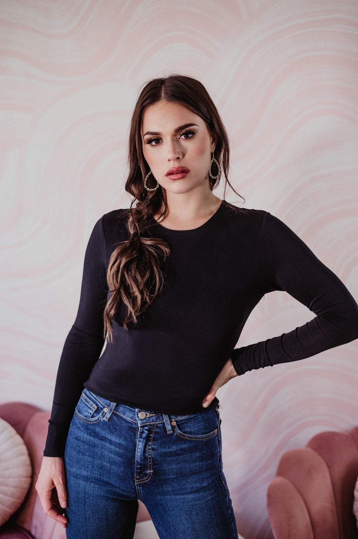 Black Lined Crew Neck Top-BEST SELLER