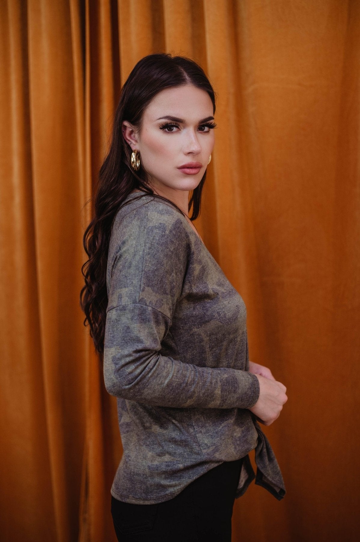 Long Sleeve Top with Tie - Military Camo - FINAL SALE