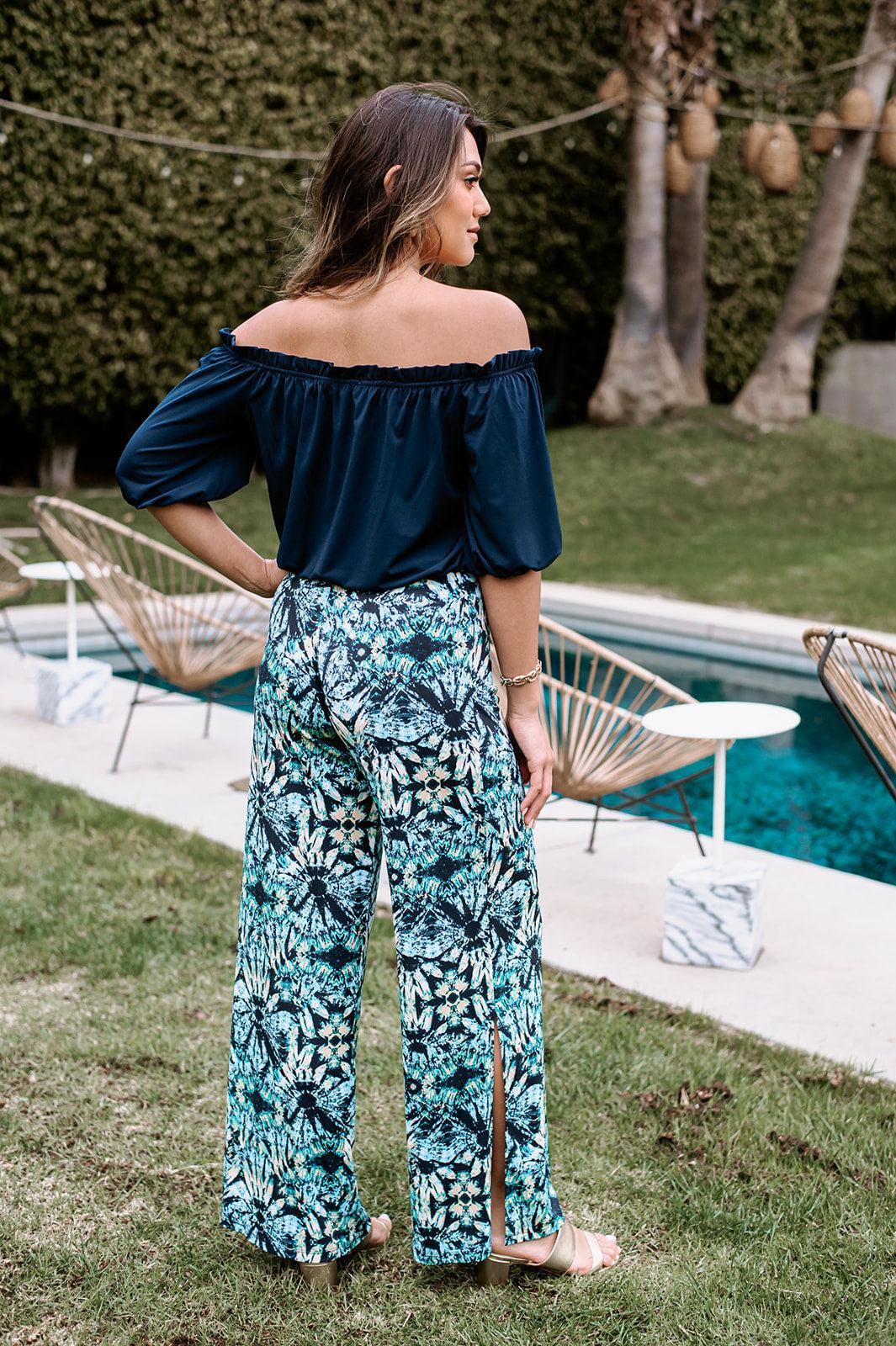 Navy Off the Shoulder Mom Cropped Top-BEST SELLER