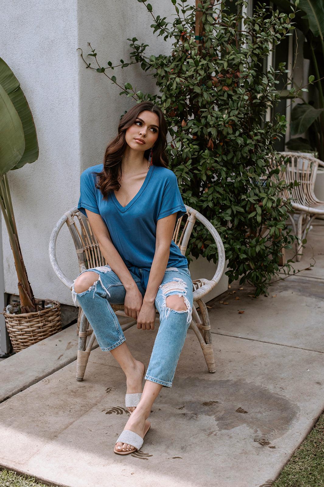 Denim Blue Tee with Front Tie-FINAL SALE