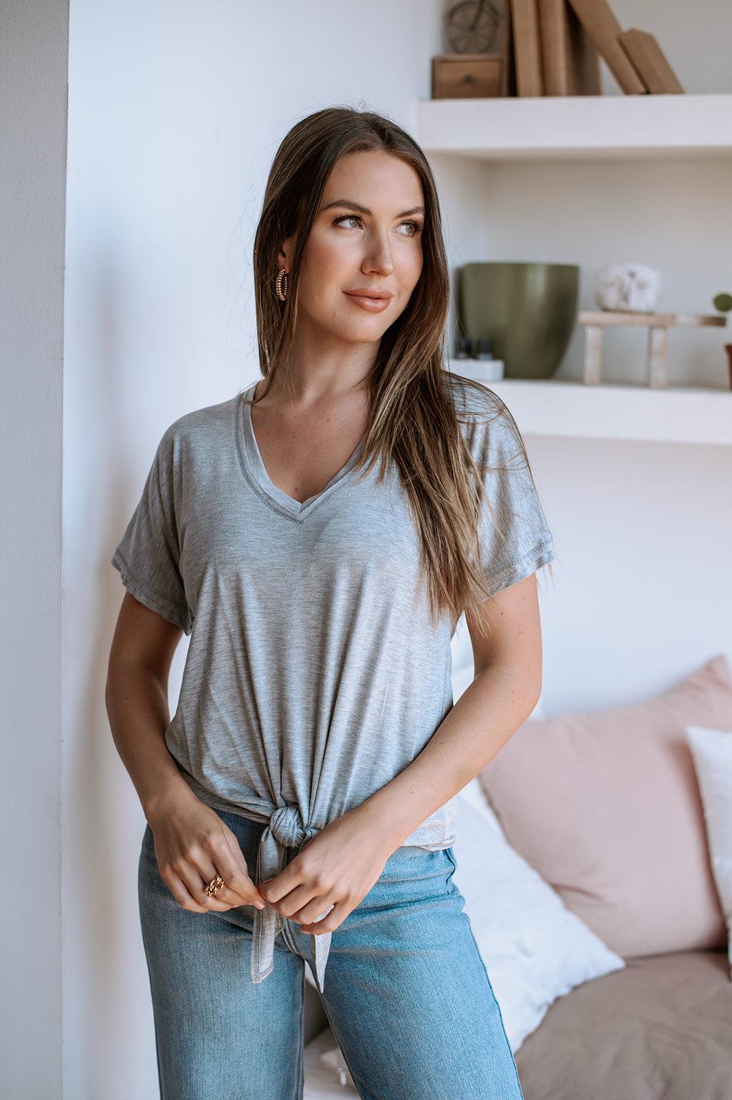 Light Grey Tee with Front Tie-BEST SELLER