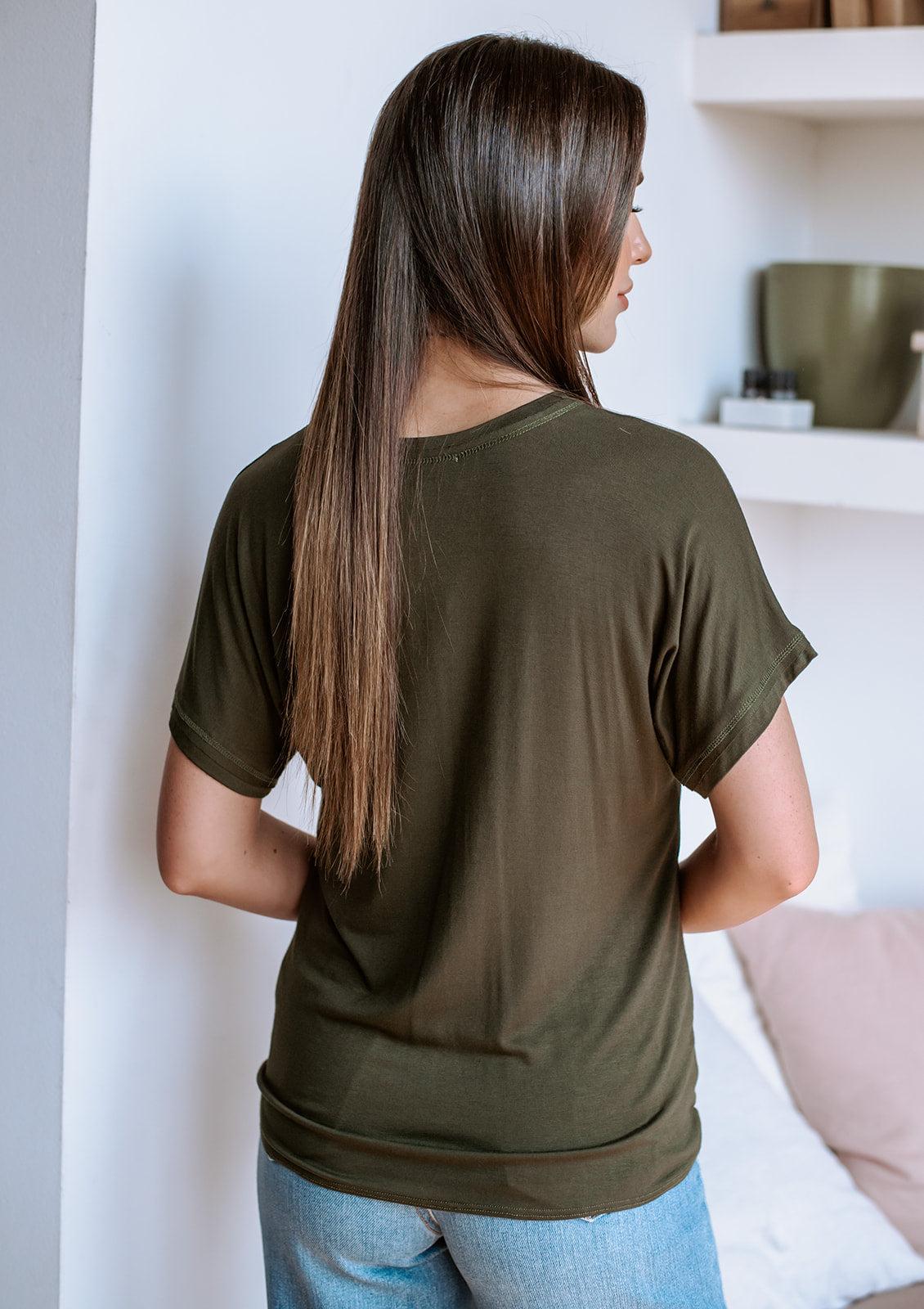 Olive Green Tee with Front Tie-FINAL SALE