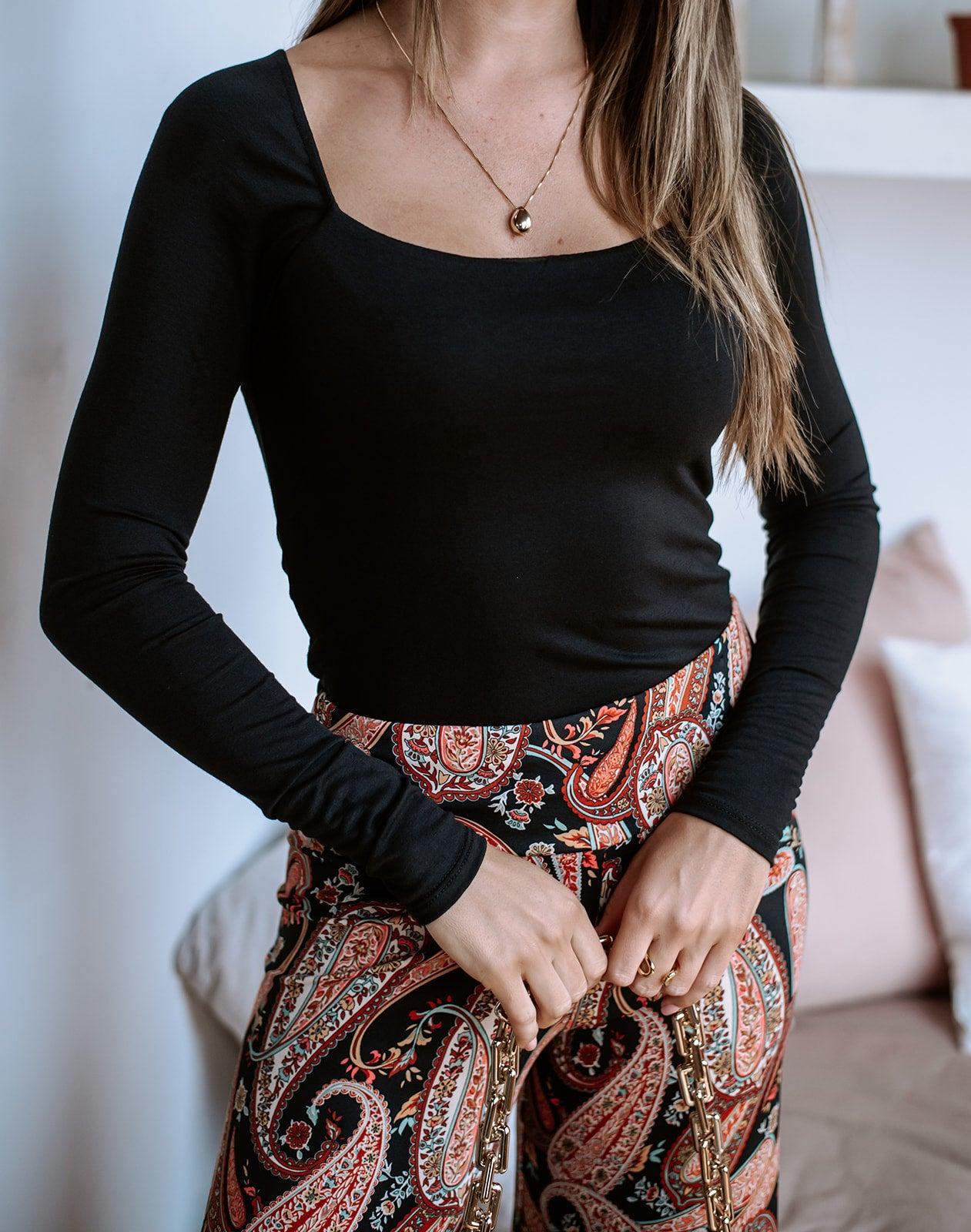 Black Jersey Square Neck Top-FINAL SALE