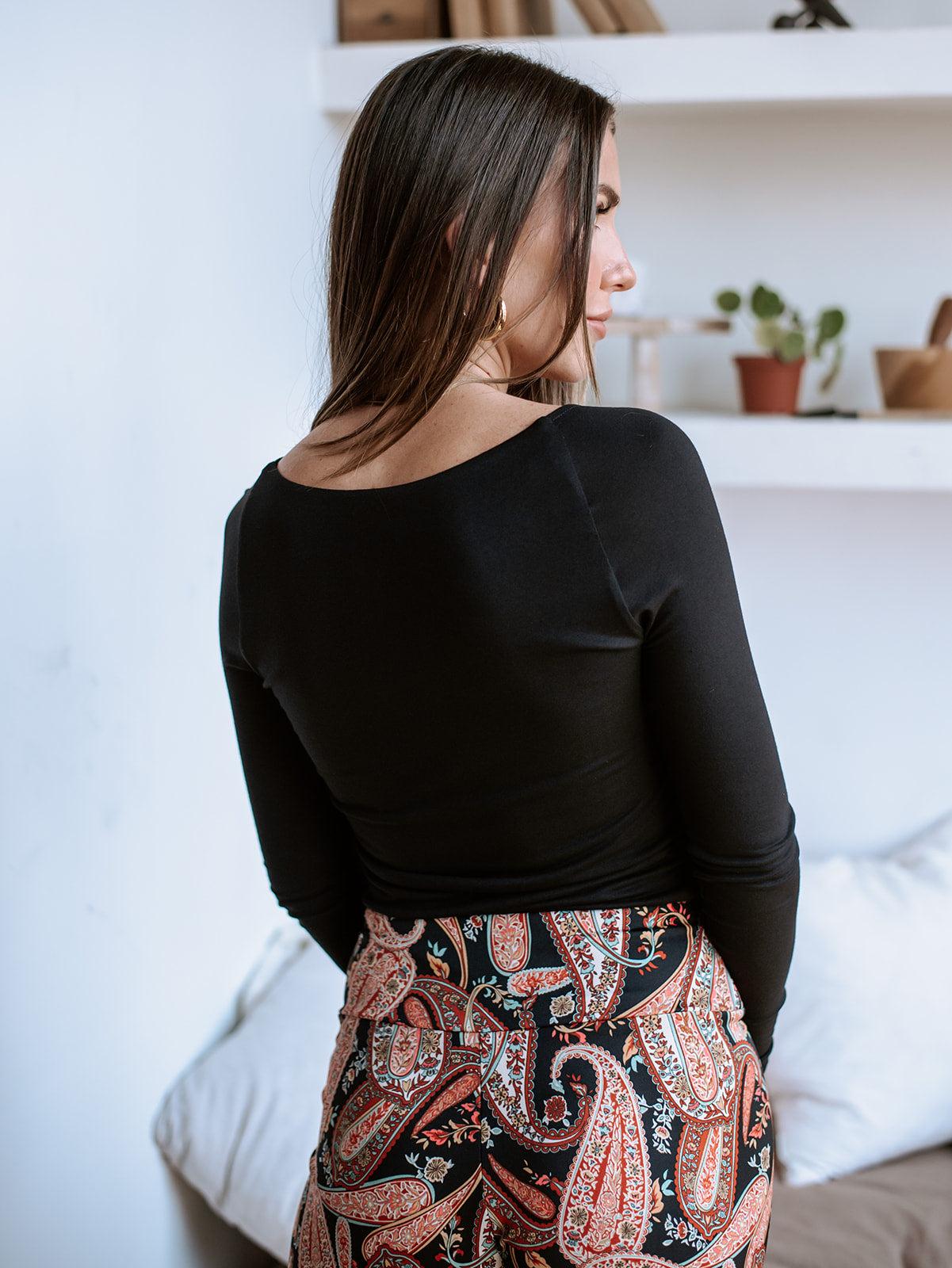 Black Jersey Square Neck Top-FINAL SALE