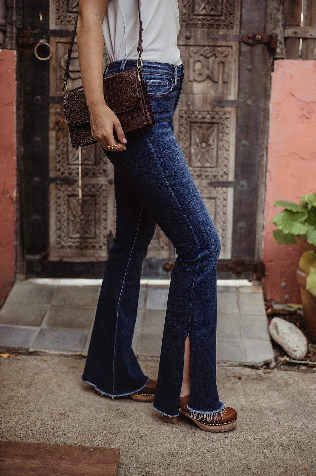 Rolling In The Blues -Slit High Rise Flare Jean- FINAL SALE