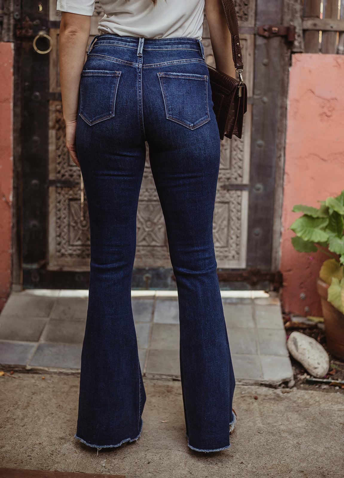 Rolling In The Blues -Slit High Rise Flare Jean- FINAL SALE
