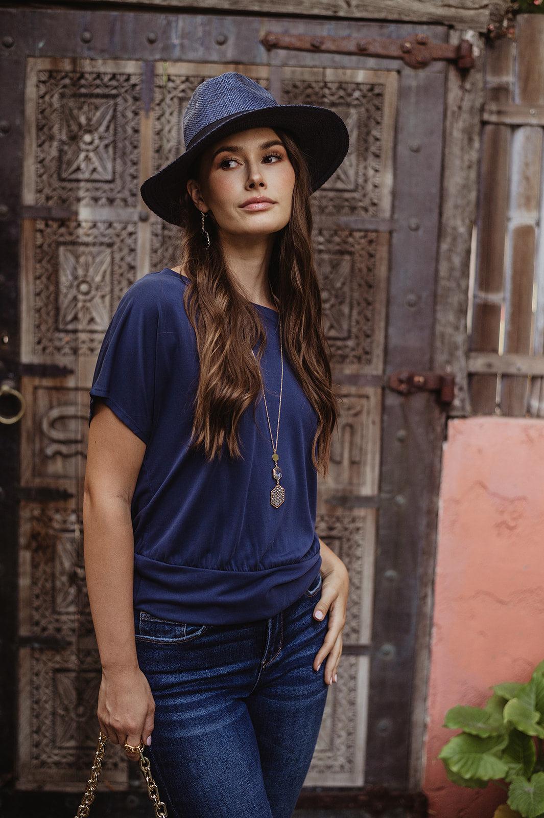 Navy Cupro OTS Top