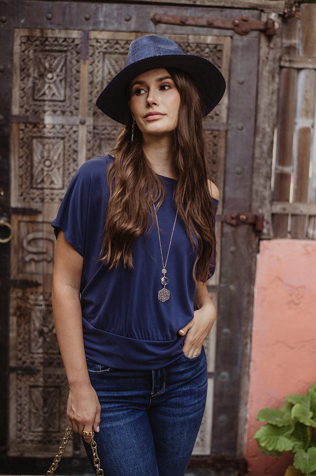 Navy Cupro OTS Top