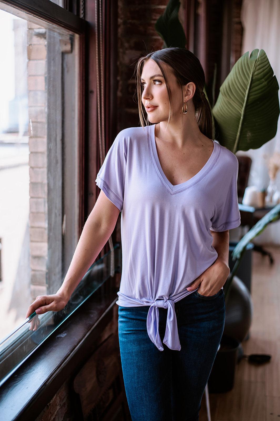 Light Lavender Tee with Front Tie-FINAL SALE