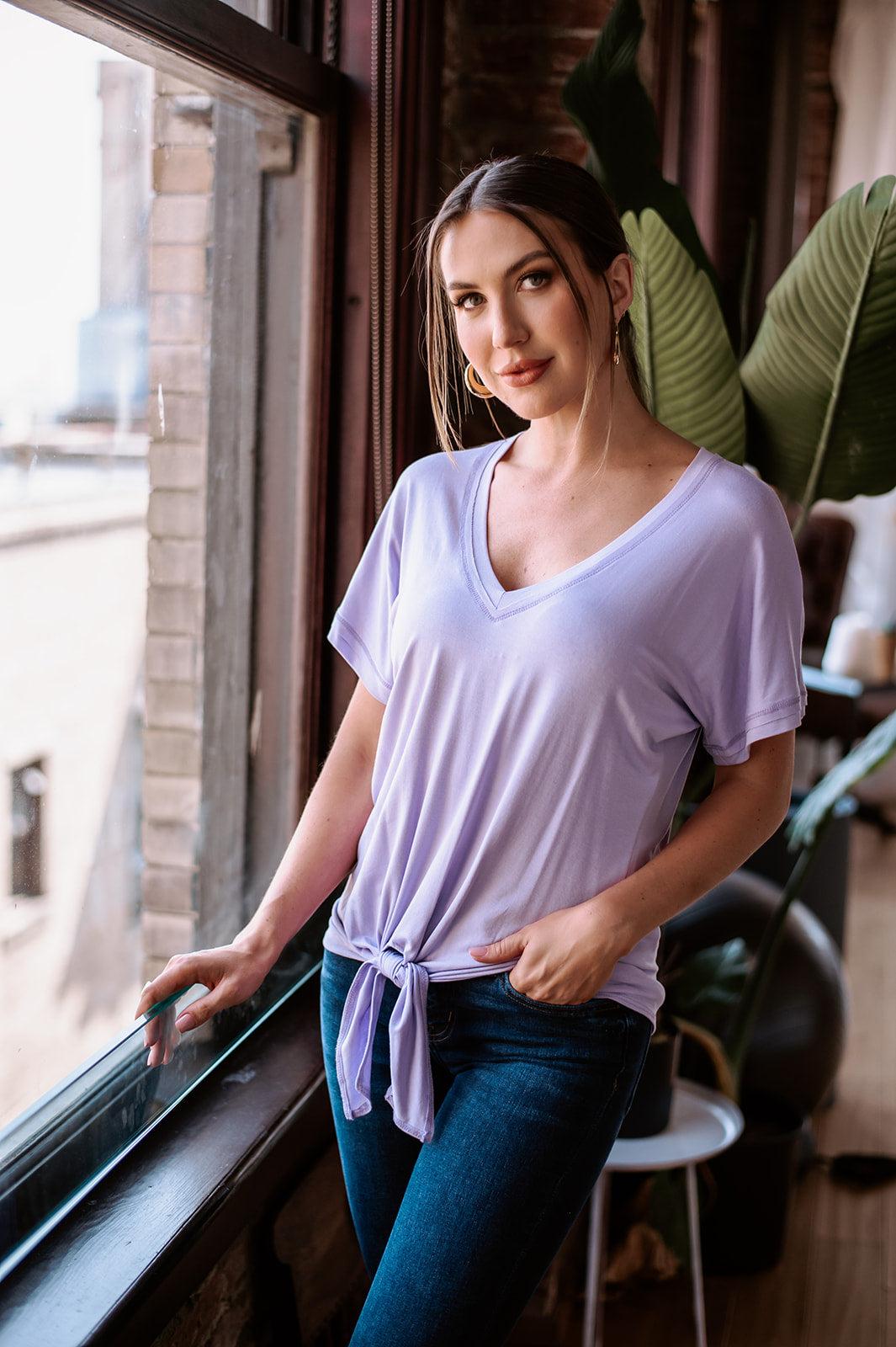 Light Lavender Tee with Front Tie-FINAL SALE