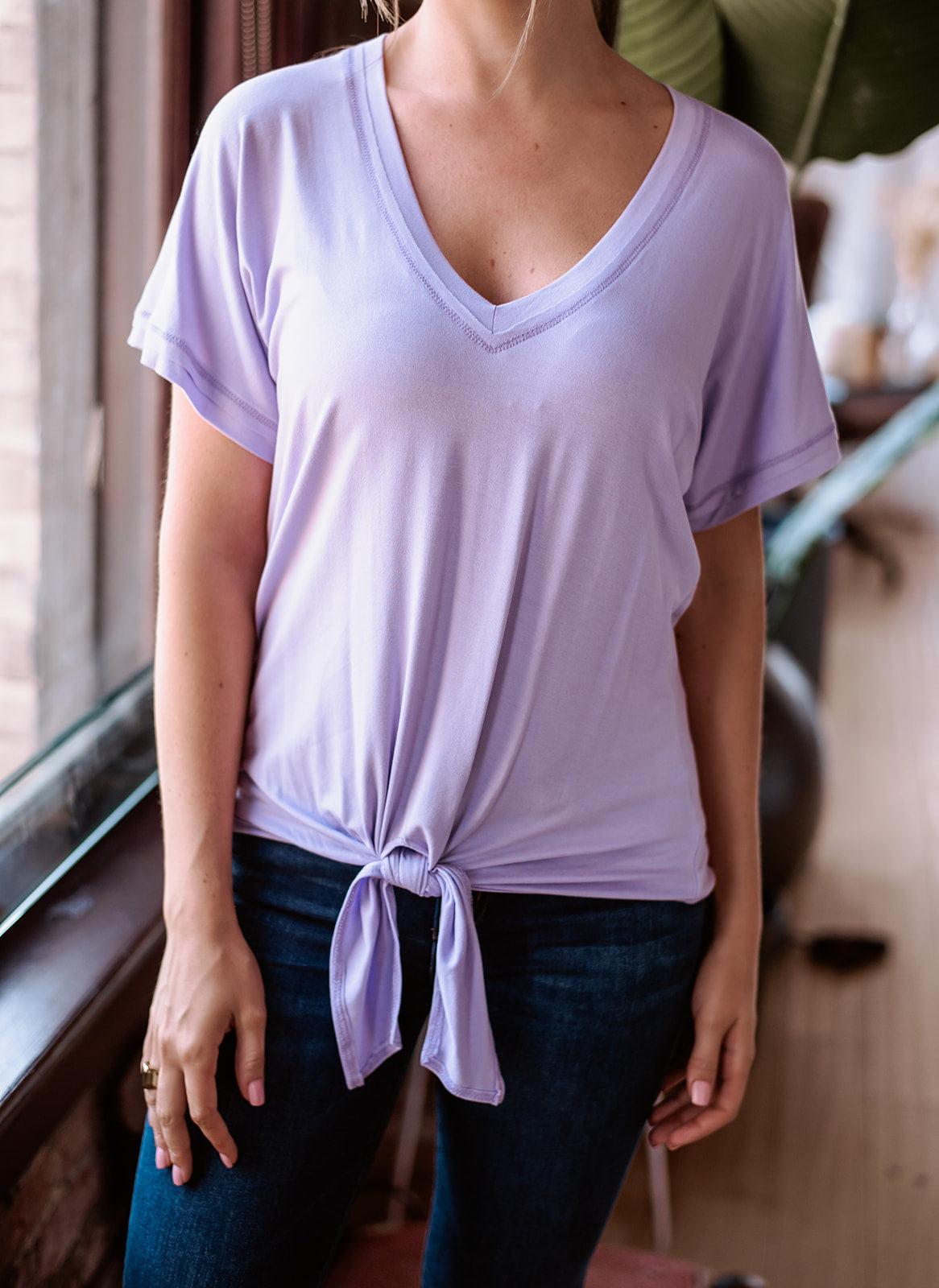 Light Lavender Tee with Front Tie-FINAL SALE