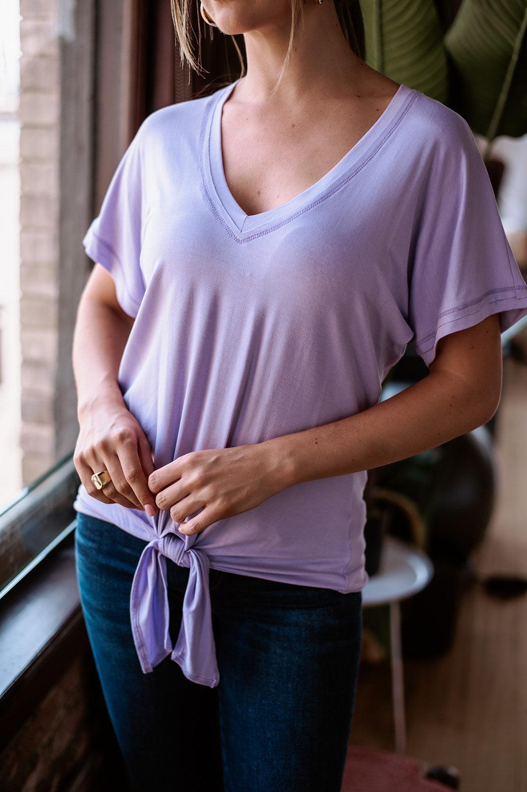Light Lavender Tee with Front Tie-FINAL SALE