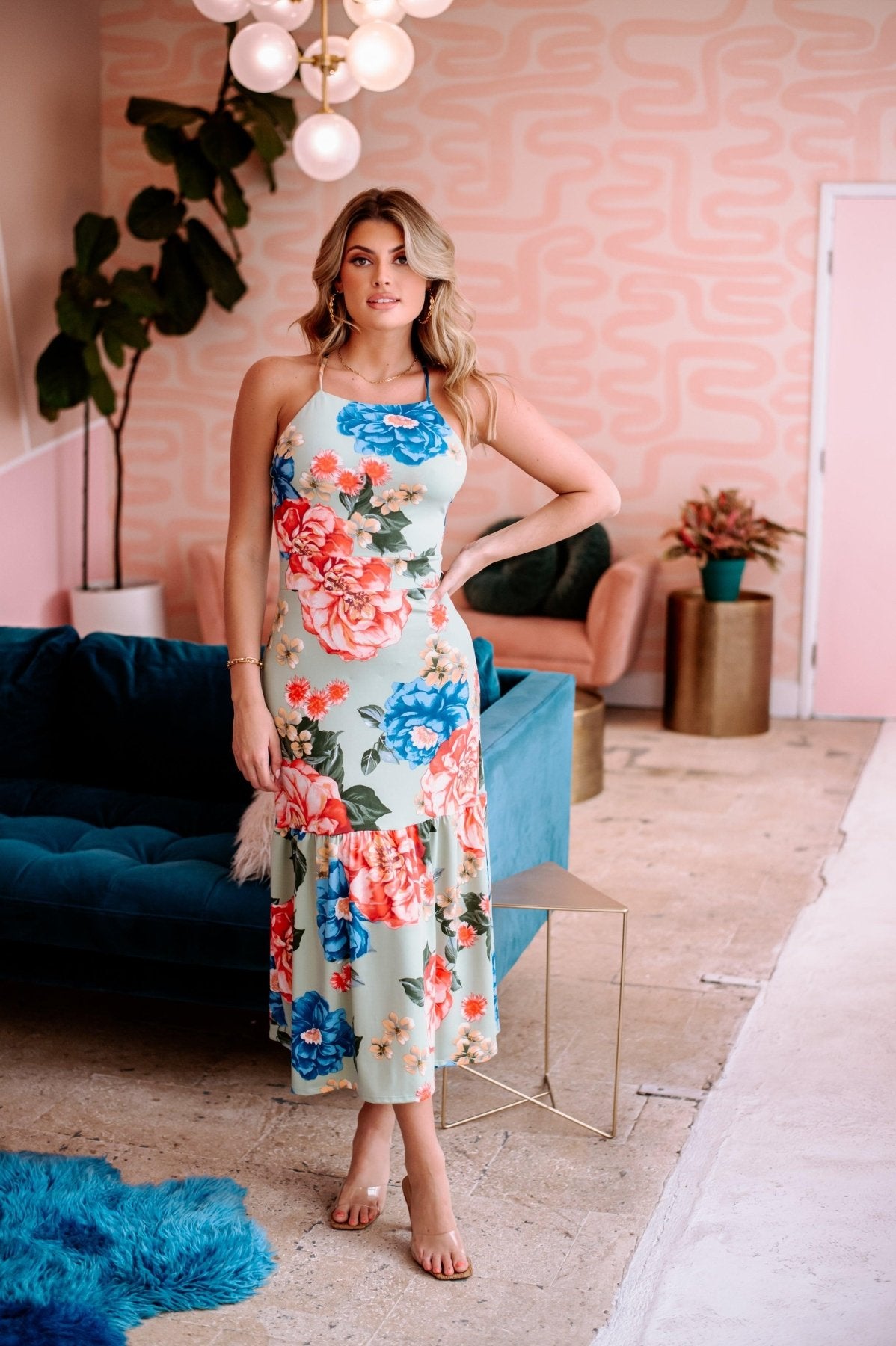 Cartagena Stretch High-Neck Midi Dress-FINAL SALE