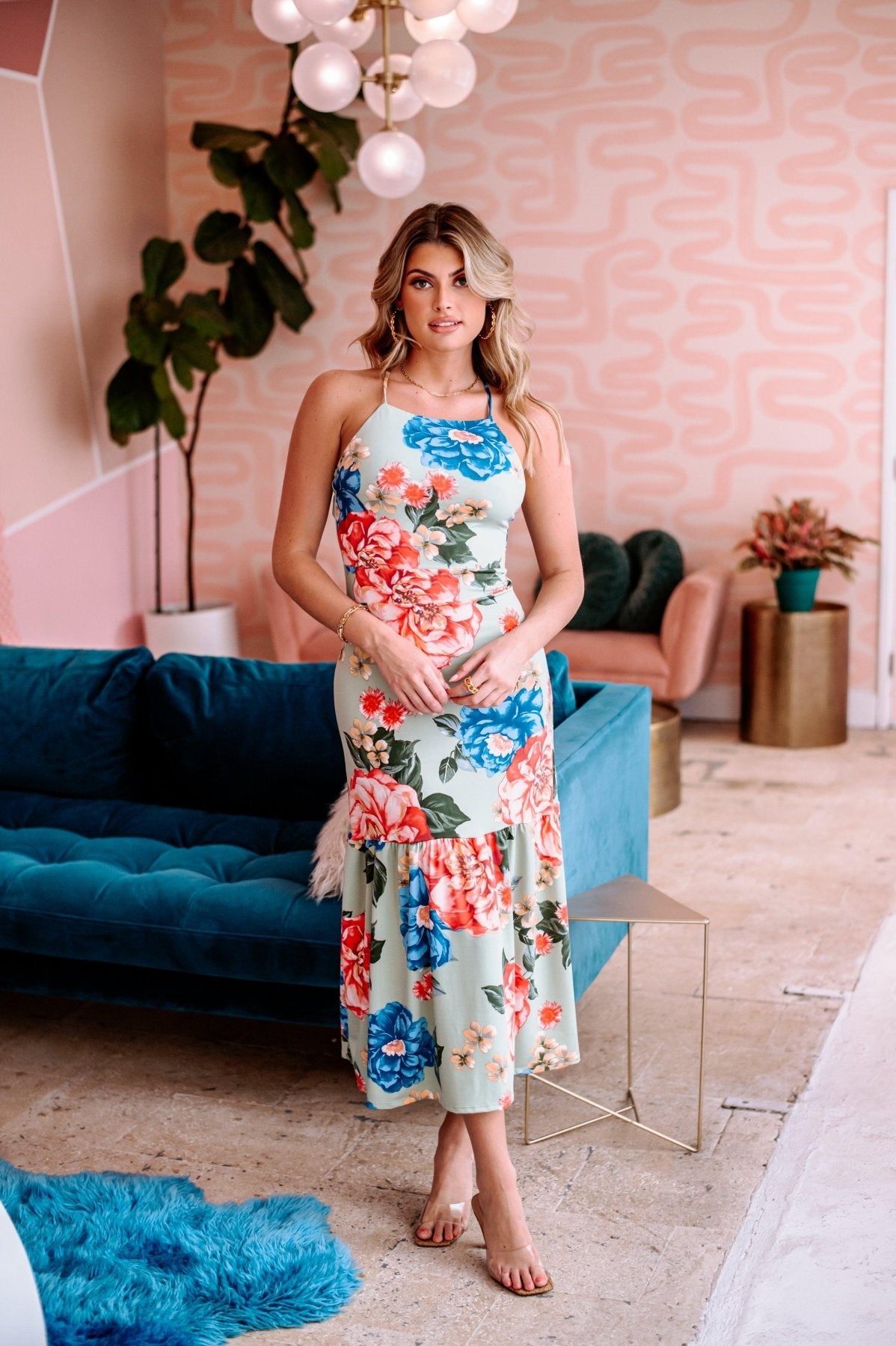 Cartagena Stretch High-Neck Midi Dress-FINAL SALE