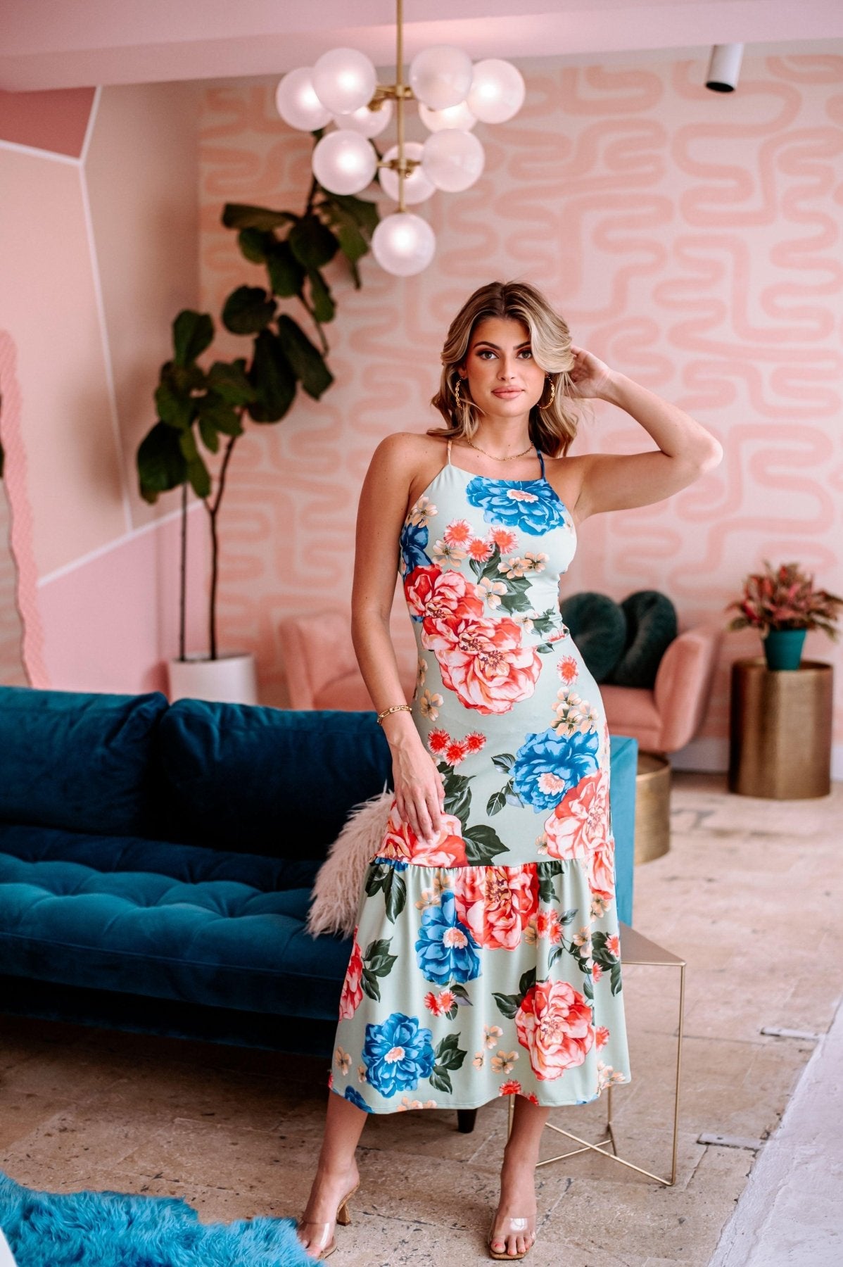 Cartagena Stretch High-Neck Midi Dress-FINAL SALE