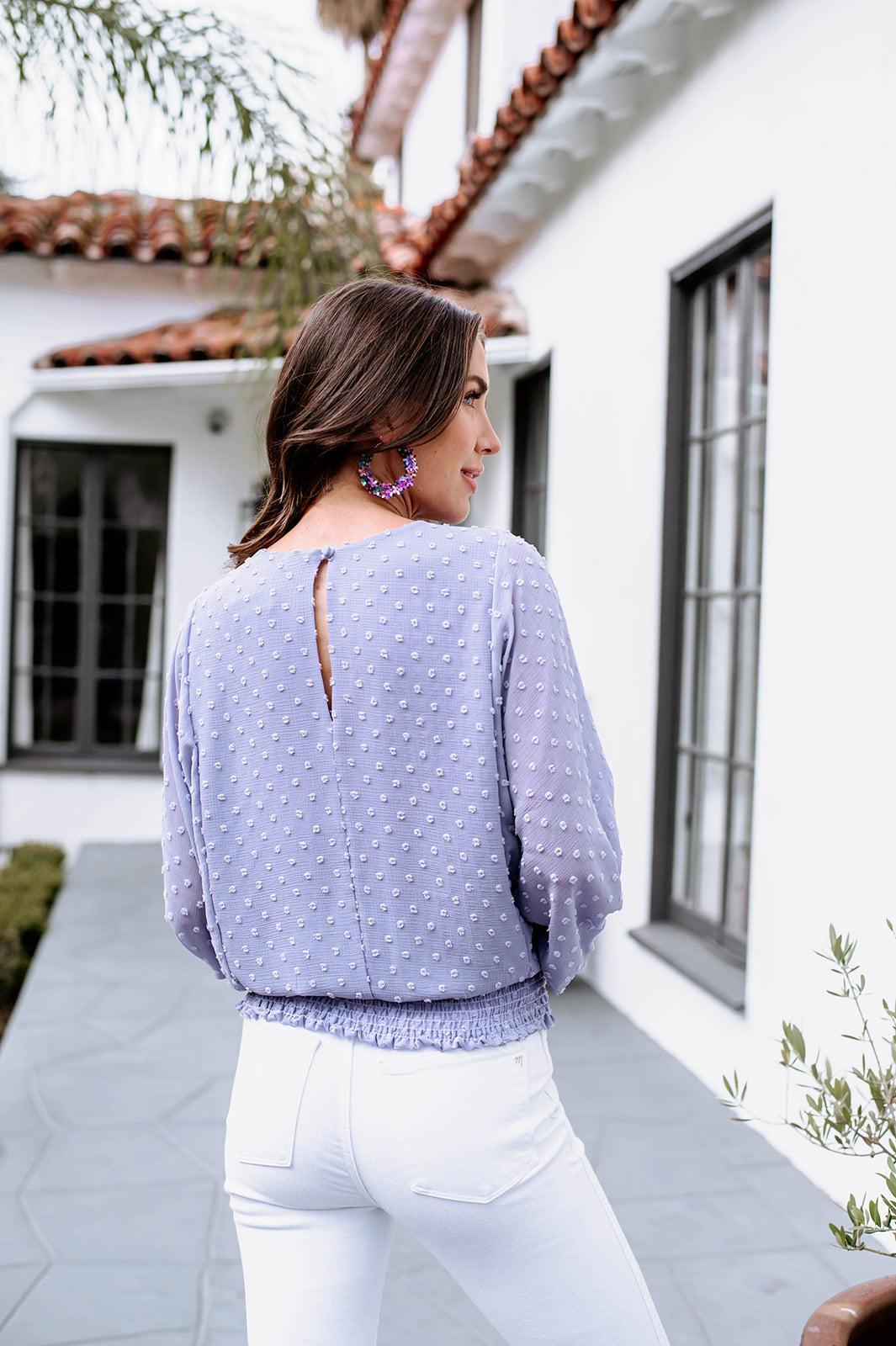Lavender Swiss Dot Batwing Blouse-FINAL SALE