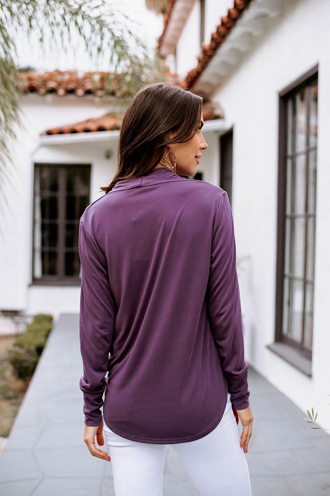 New Eggplant Cupro Draped Surplice Top - BEST SELLER