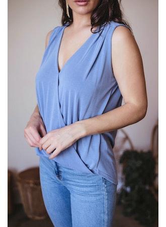 The Everyday Cupro Surplice Tank - Denim Blue