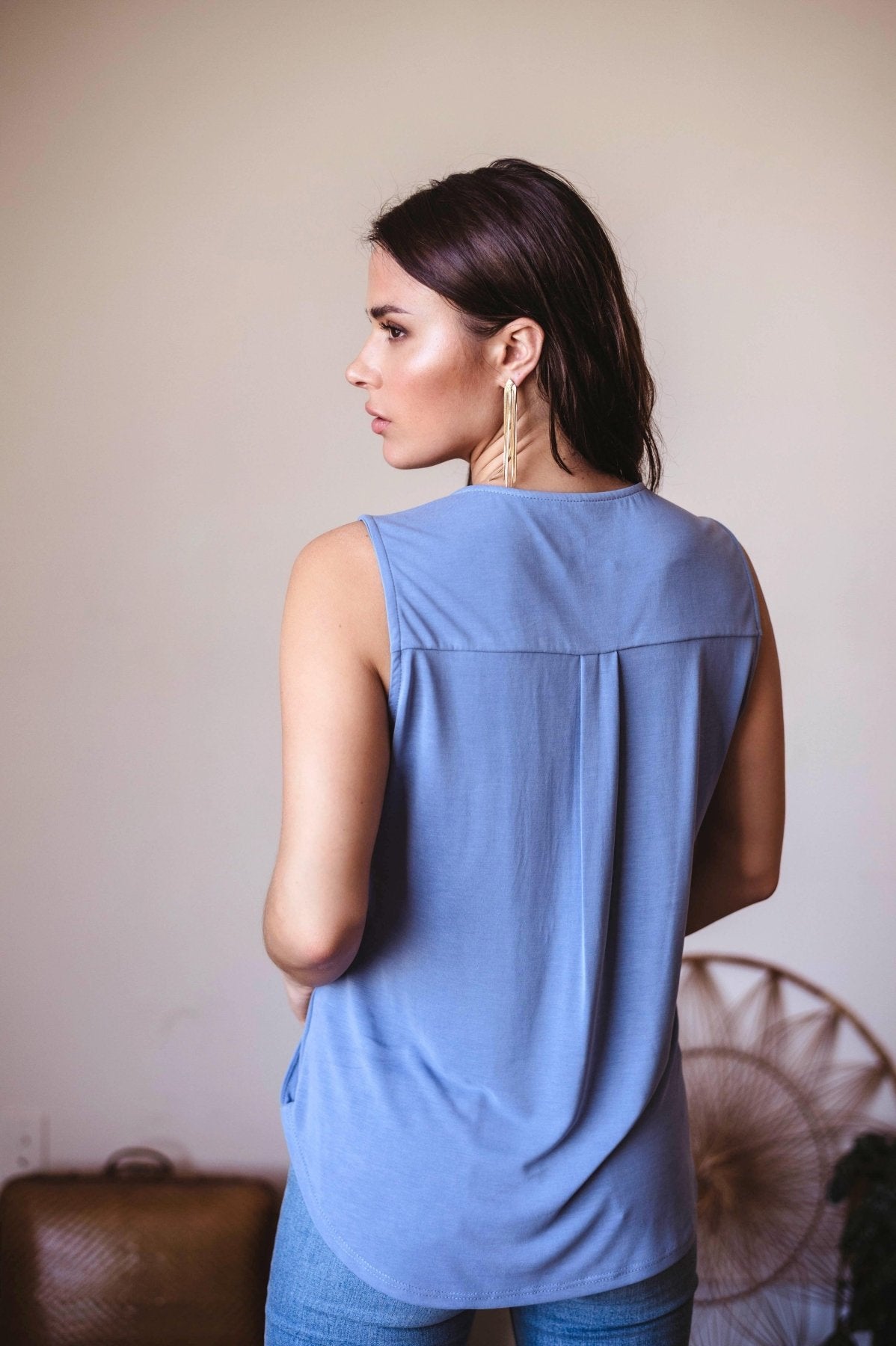 The Everyday Cupro Surplice Tank - Denim Blue