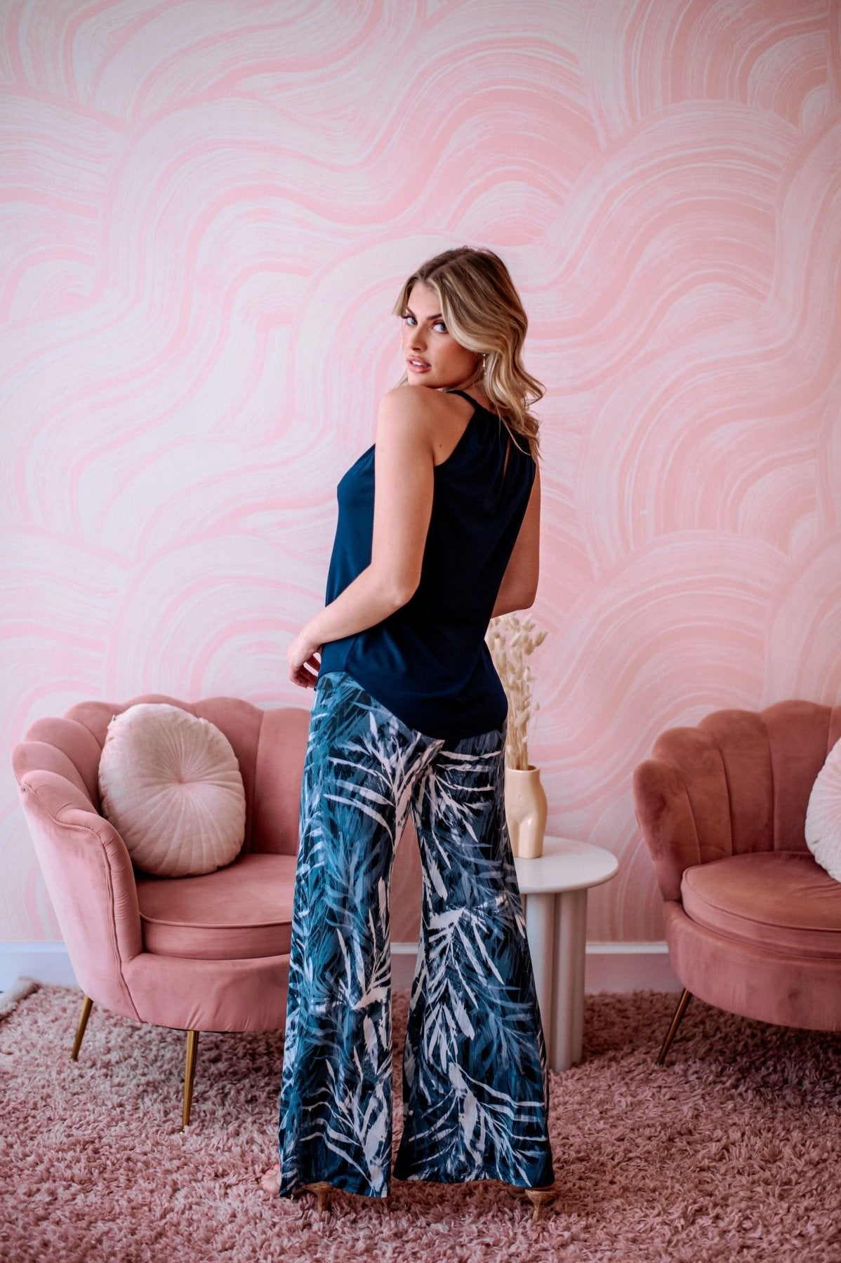 Navy Braided Halter Stretch Tank-BEST SELLER