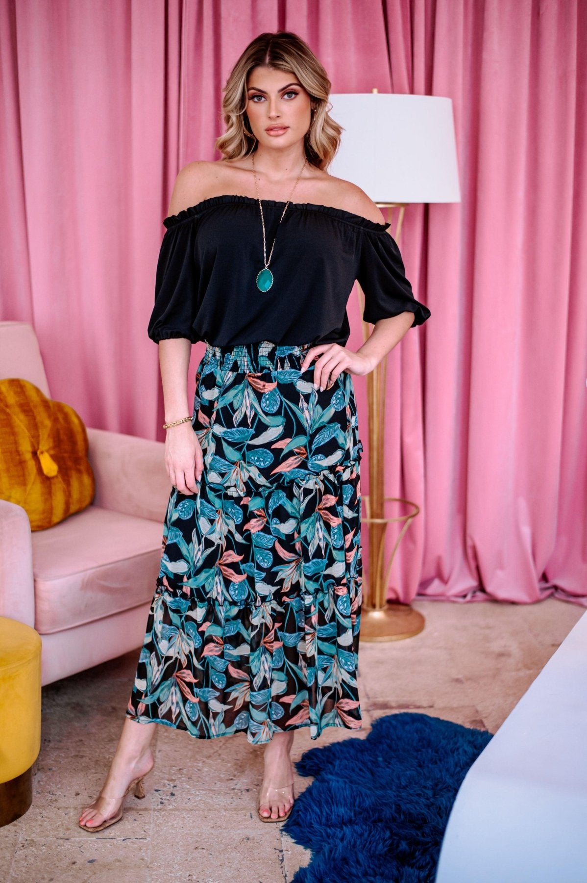 Black Off the Shoulder Mom Cropped Top