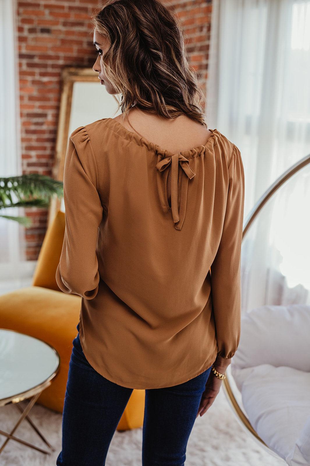 Spiced Chai Keyhole Tie Blouse- FINAL SALE