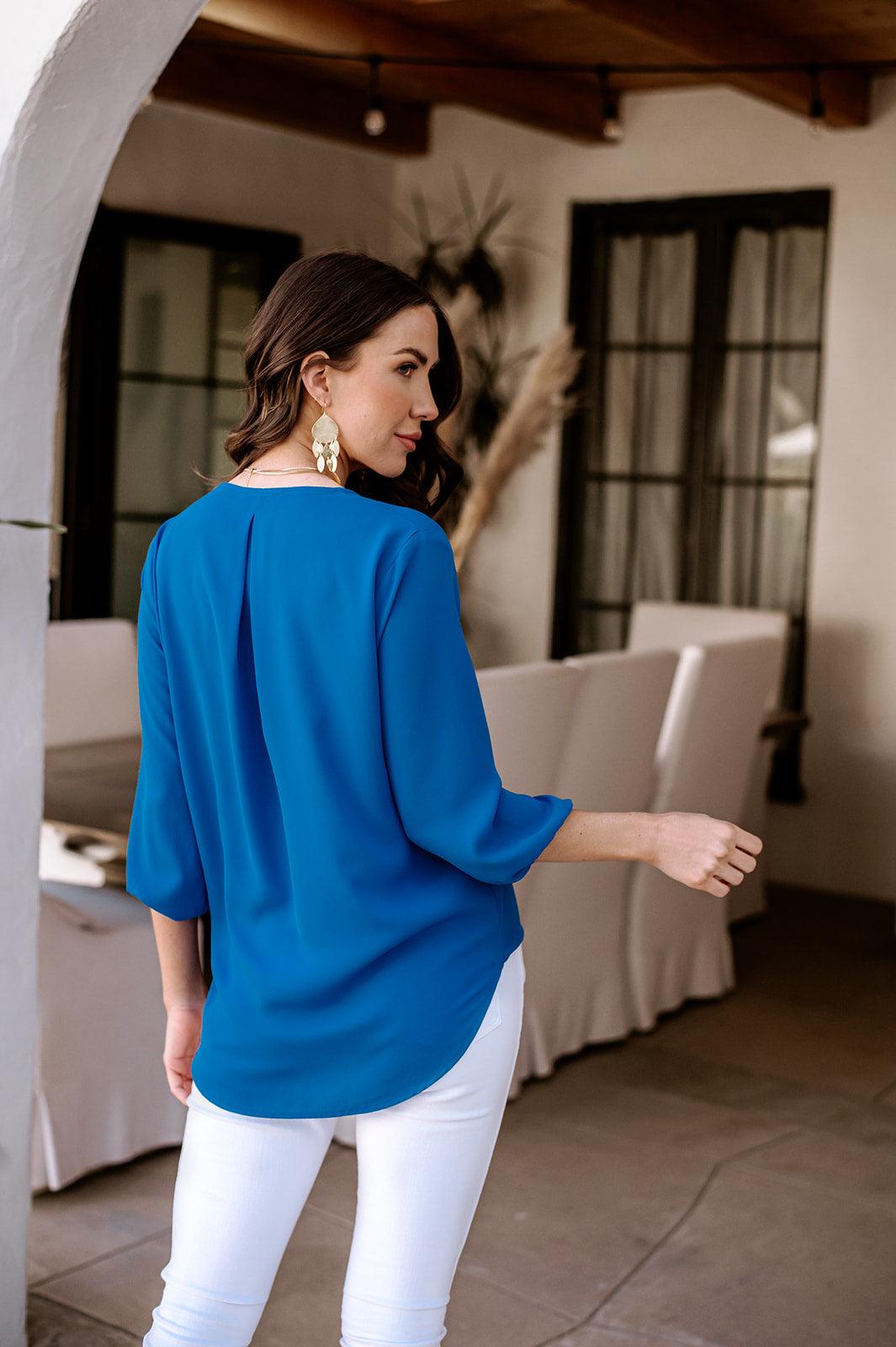 Pop Blue Surplice Blouse - BEST SELLER