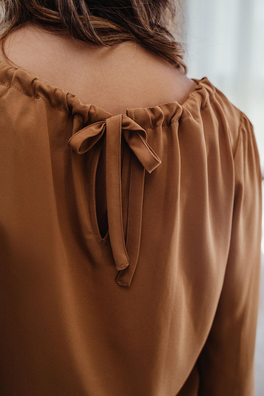 Spiced Chai Keyhole Tie Blouse- FINAL SALE