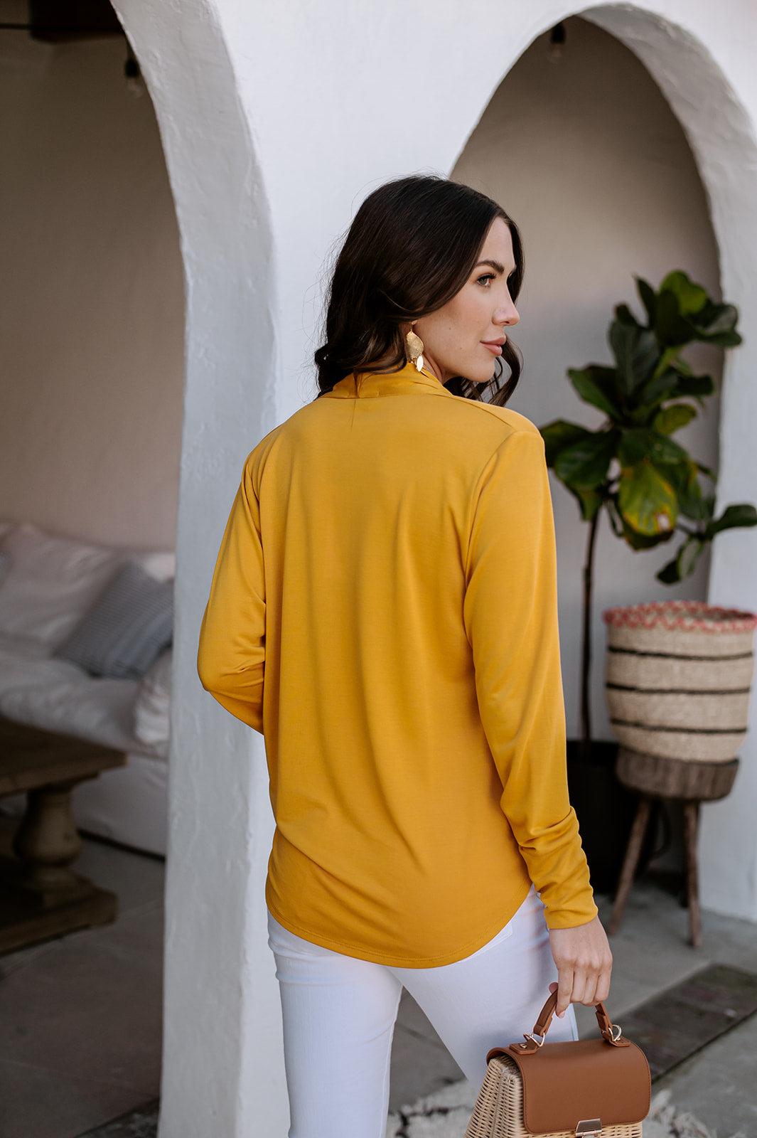 Mustard Cupro Draped Surplice Top-FINAL SALE