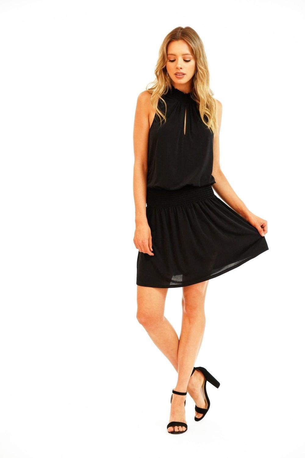 Black Stretch Smocked Short Dress-BEST SELLER