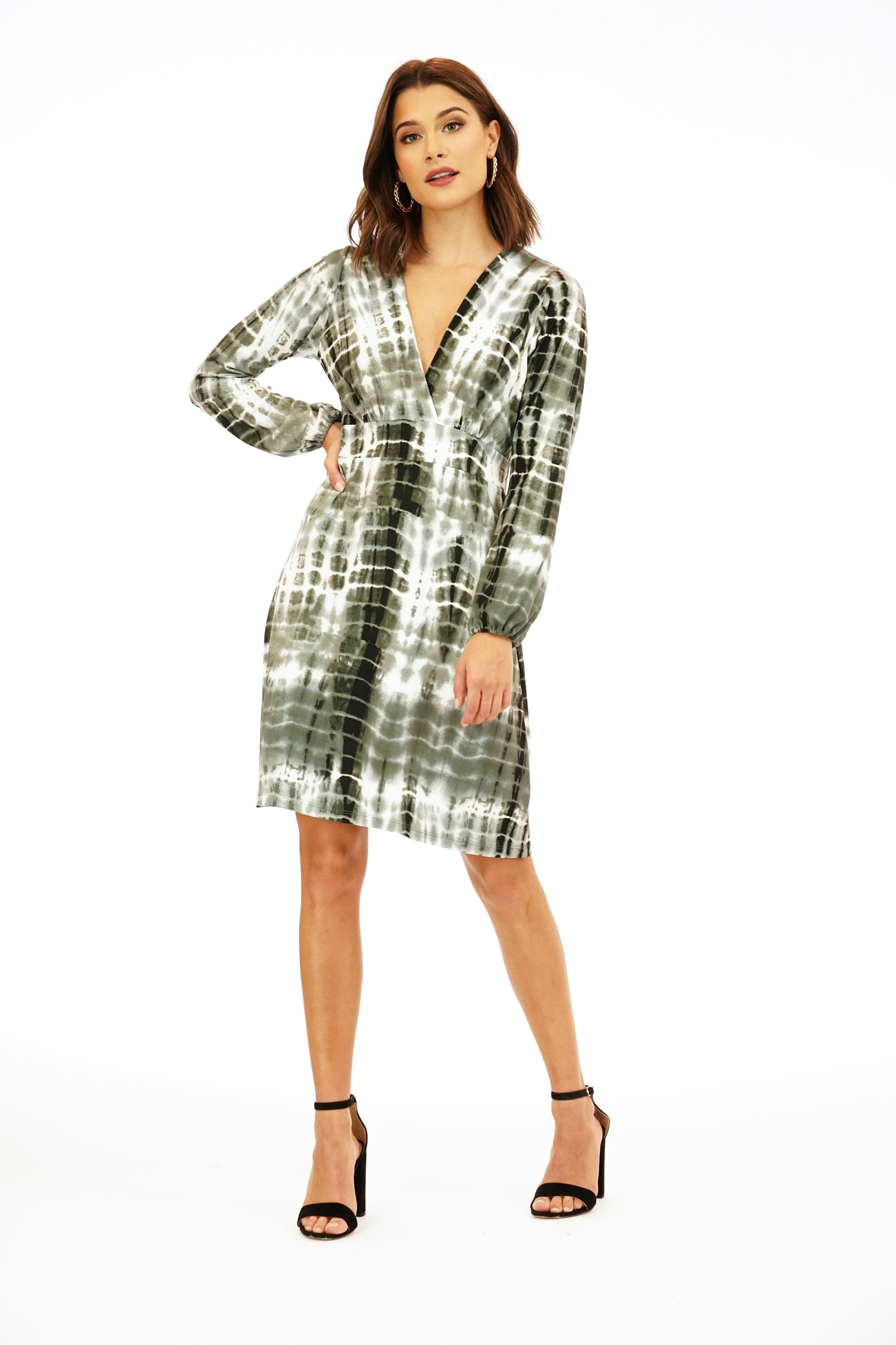 Grey Tie-Dye Balloon Sleeve Dress-FINAL SALE