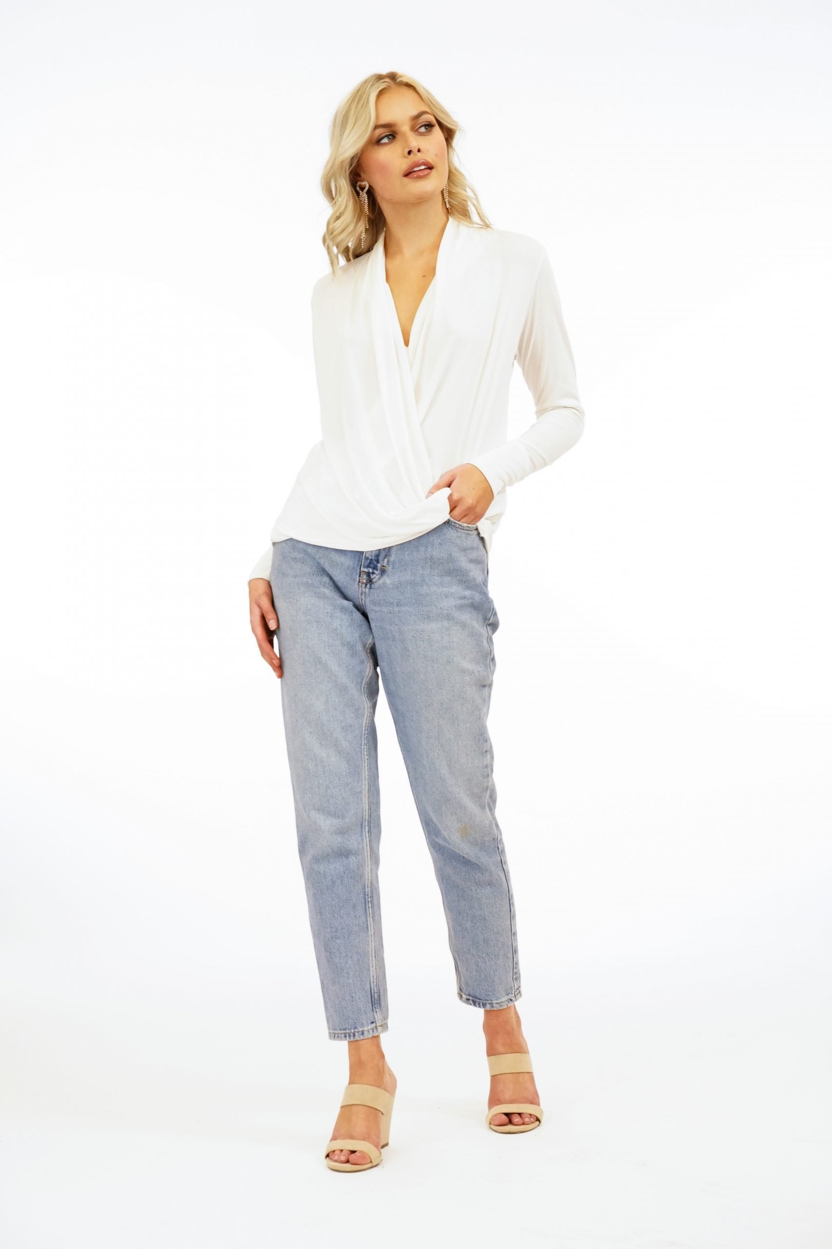 Ivory Cupro Draped Surplice Top-BEST SELLER