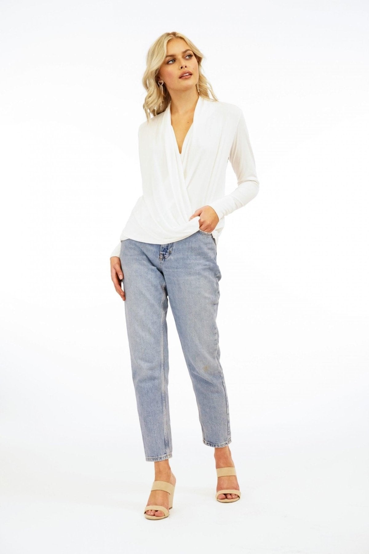 Ivory Cupro Draped Surplice Top-BEST SELLER