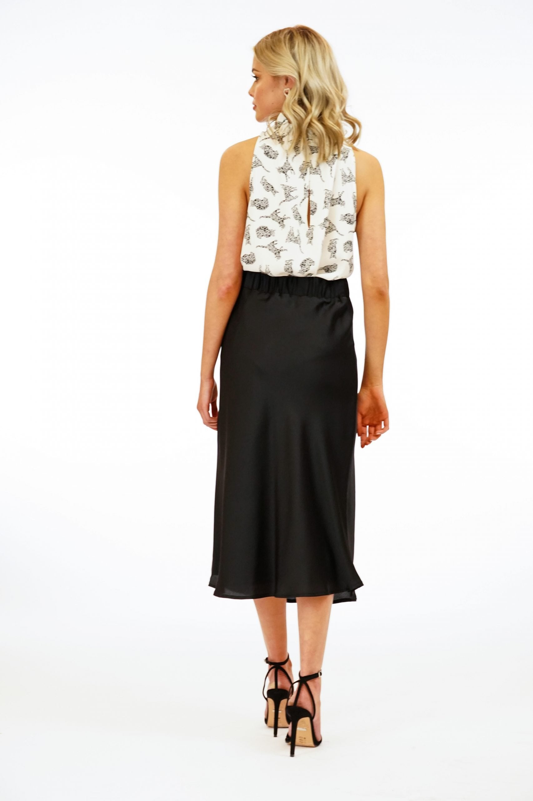 Black Satin Midi Skirt - FINAL SALE