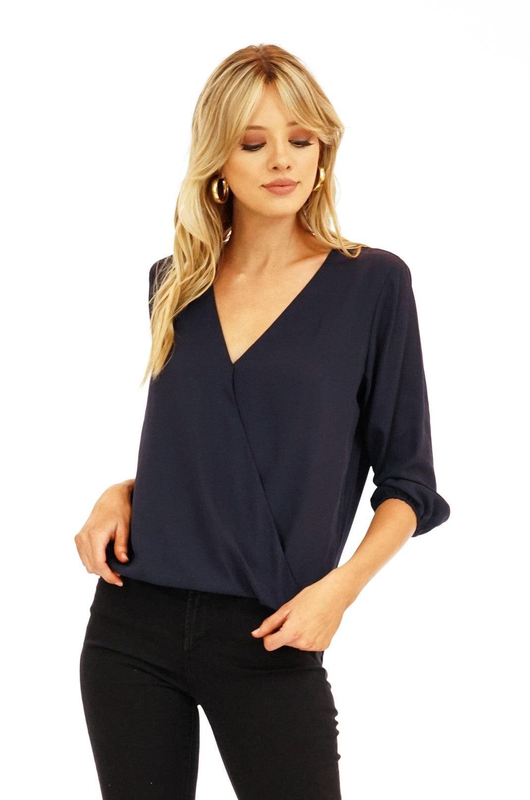 Jet Navy Surplice Blouse-BEST SELLER