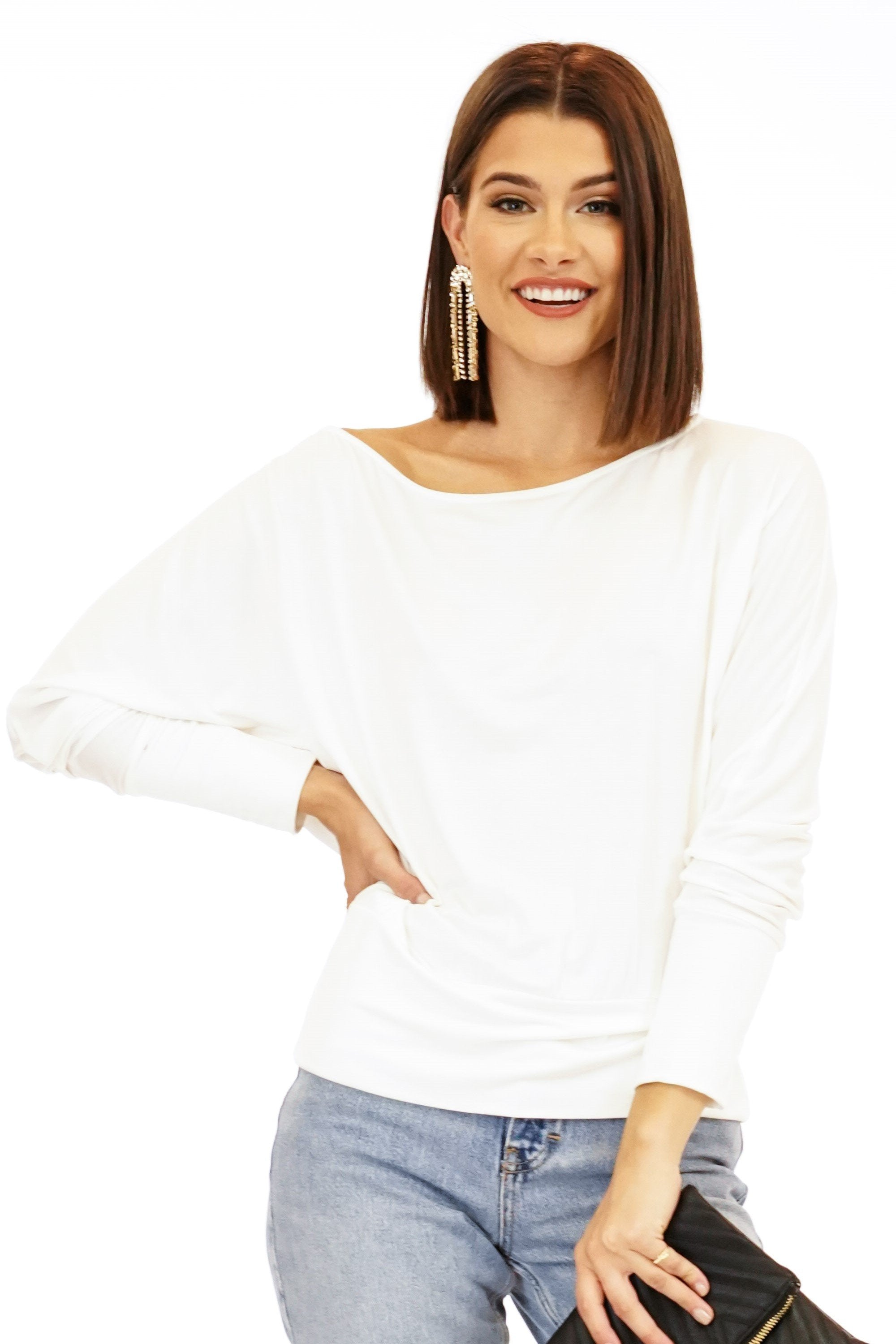 Ivory Jersey Dolman Sleeve Top