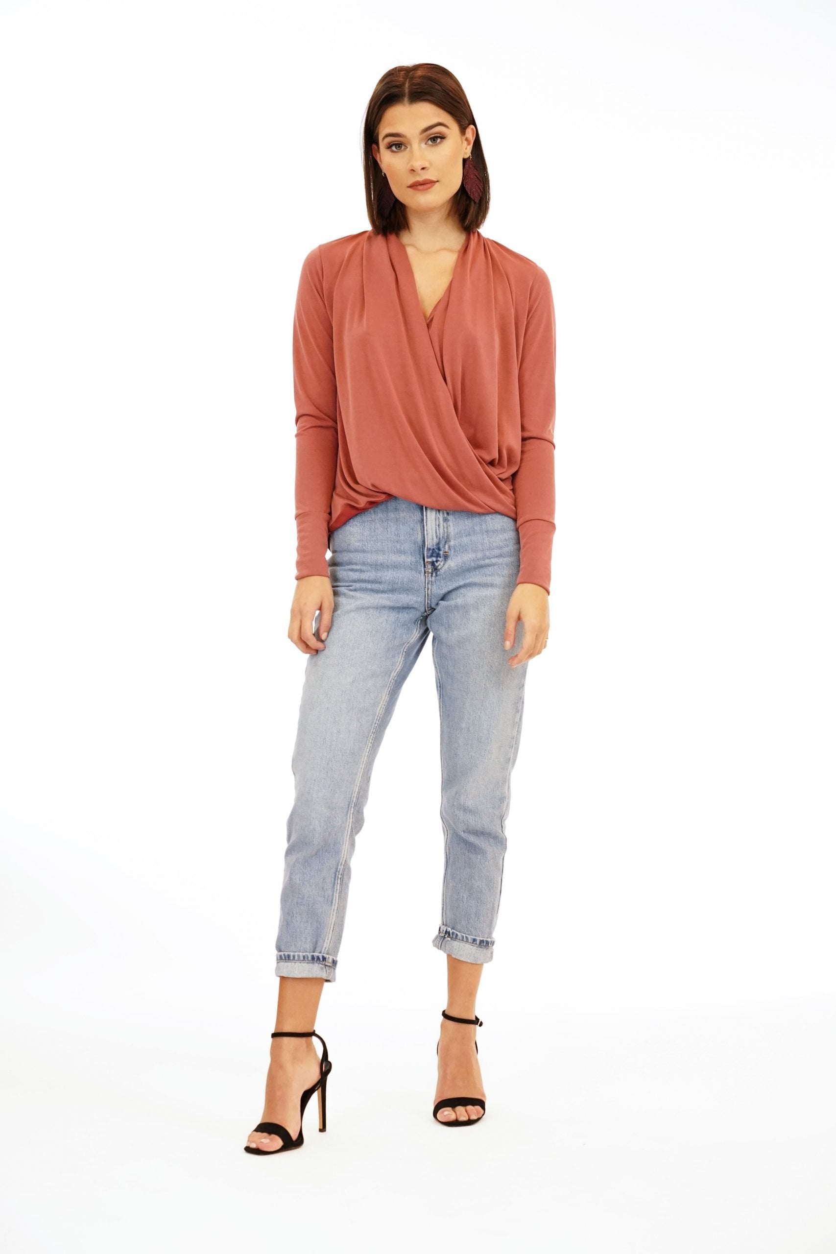 Marsala Cupro Draped Surplice Top-BEST SELLER