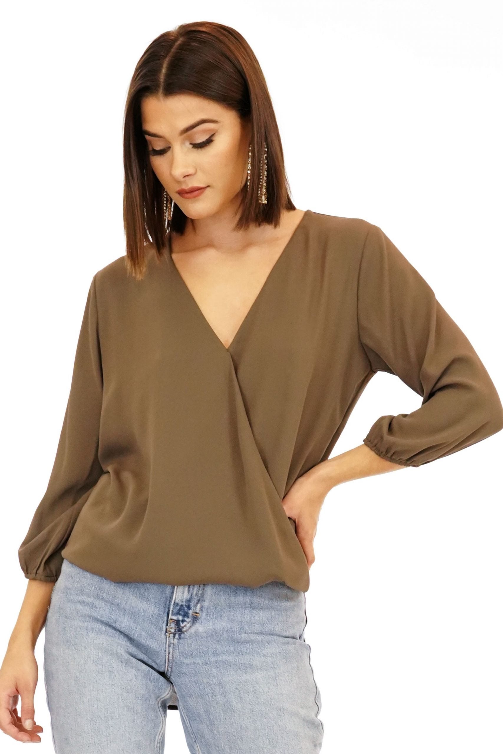 Olive Surplice Blouse