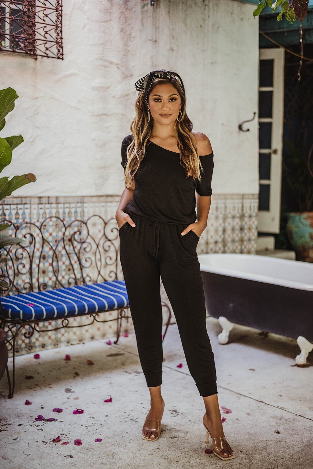 Soft Feel French Terry Jumpsuit-Black - BEST SELLER