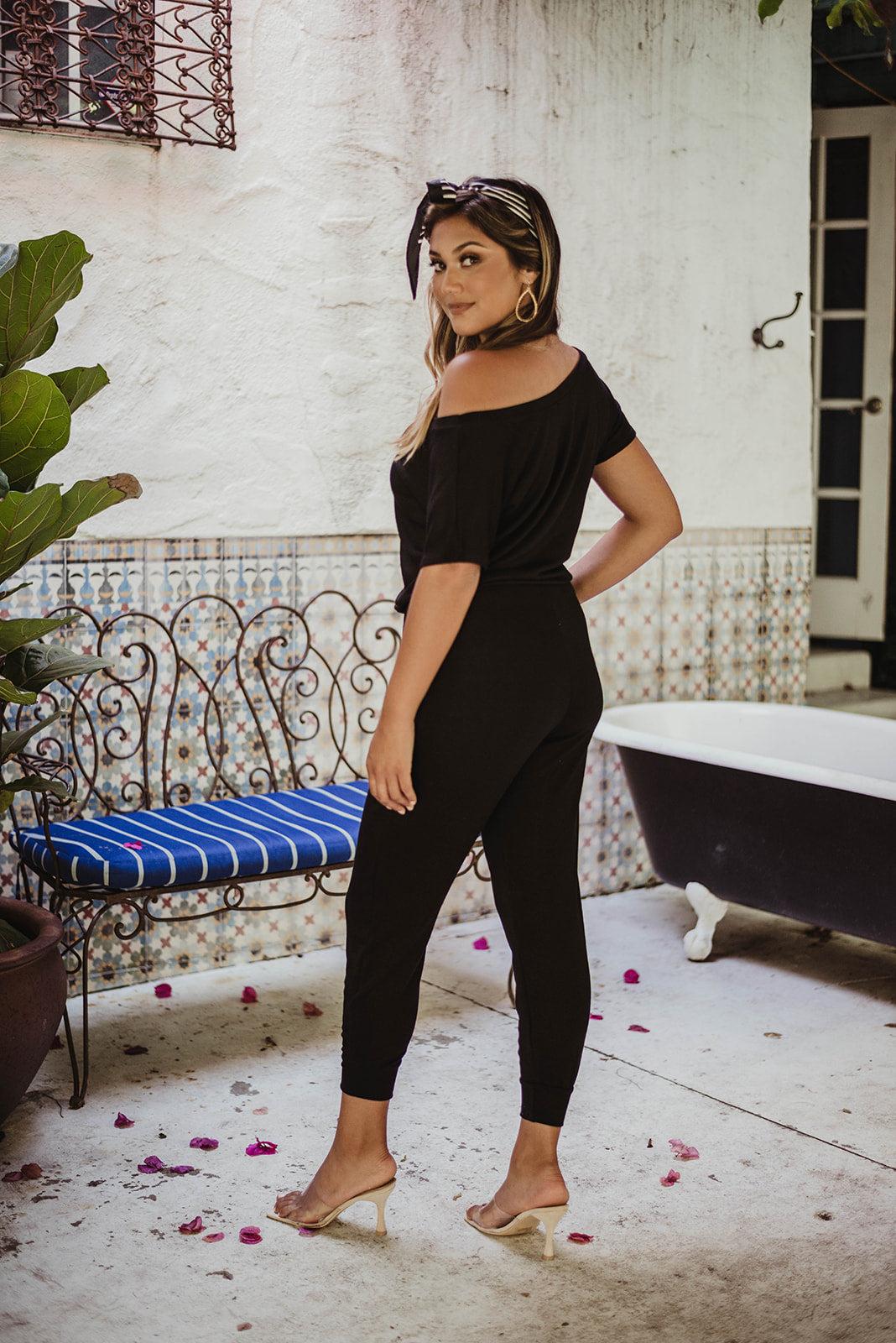 Soft Feel French Terry Jumpsuit-Black - BEST SELLER