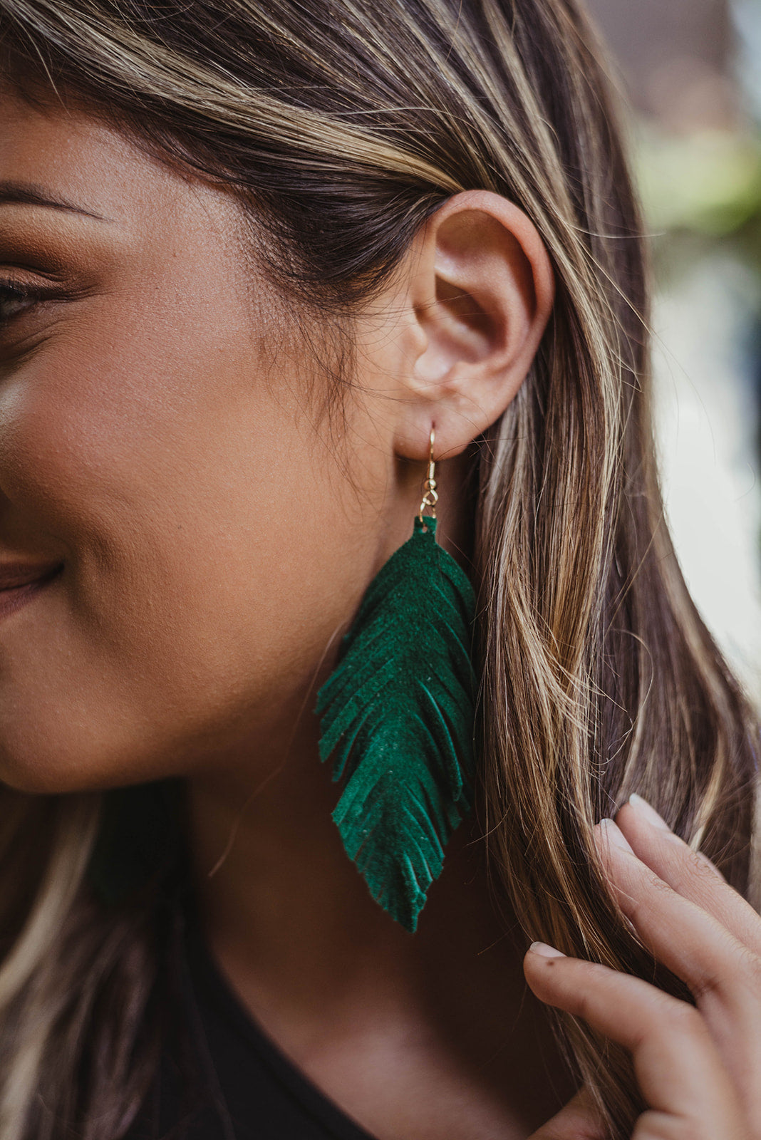 Dark Green Faux Leaf Earrings