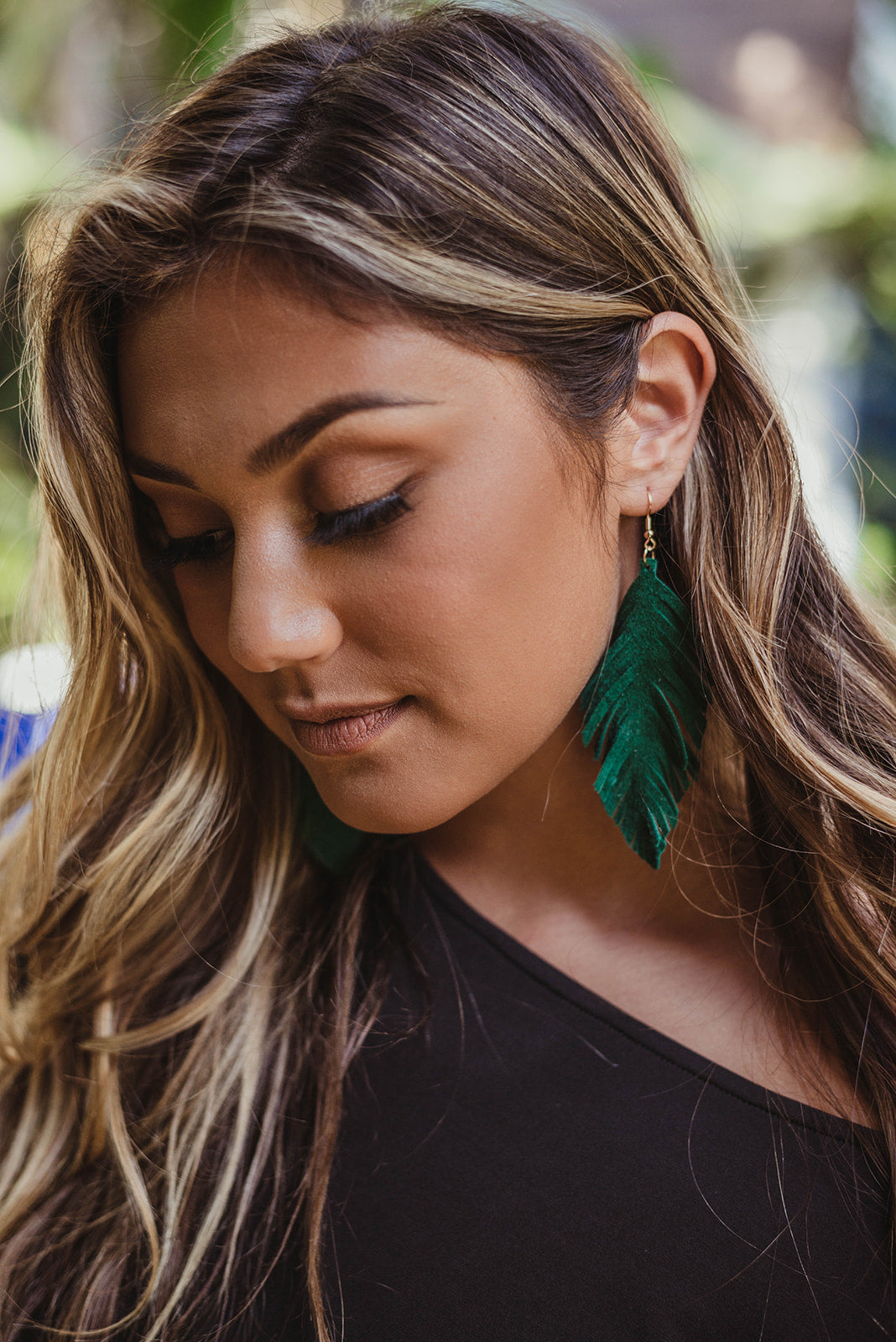 Dark Green Faux Leaf Earrings