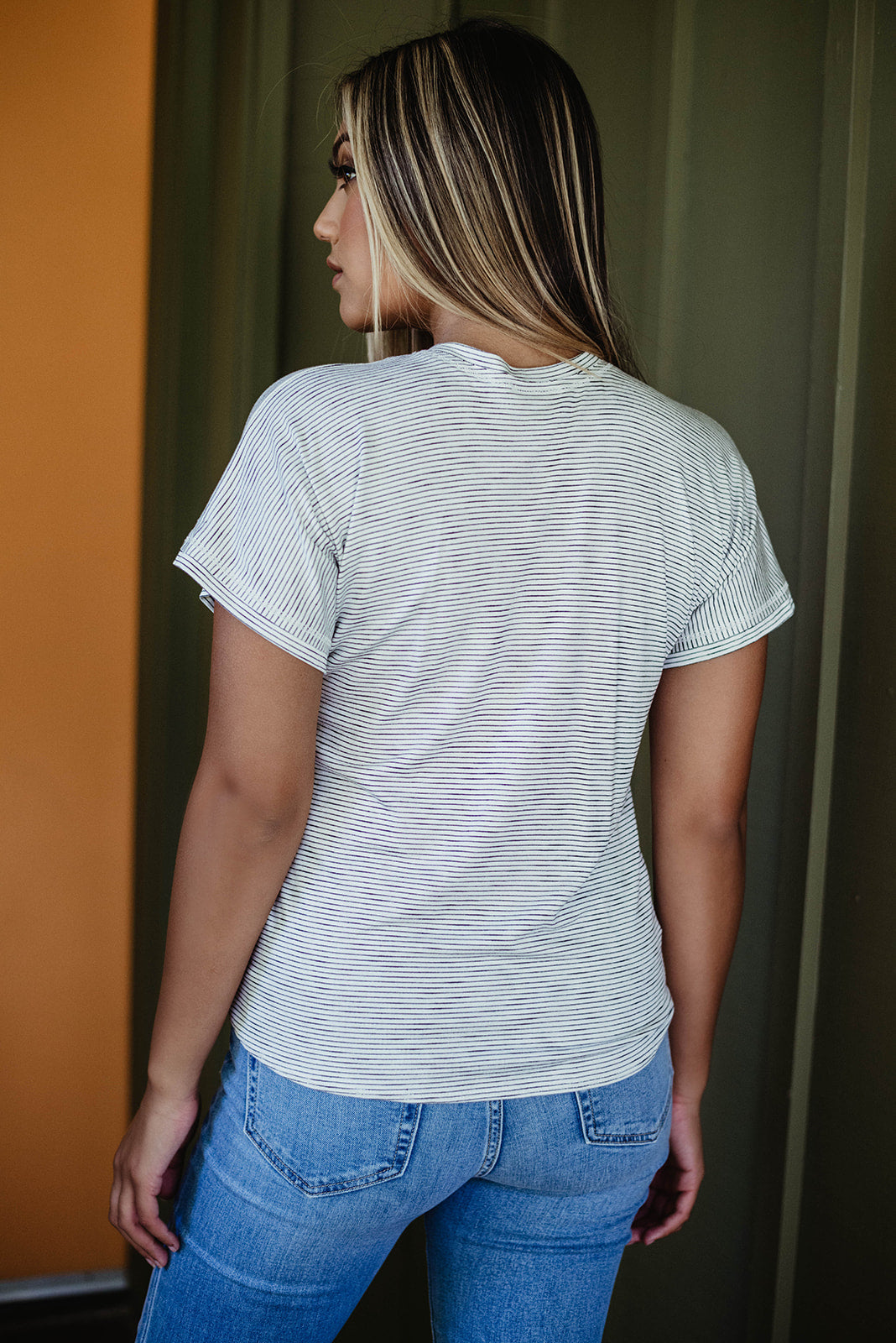 Off White Striped Tee with Front Tie