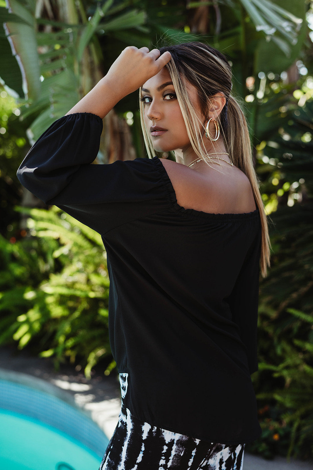 Black OTS Top with Tie