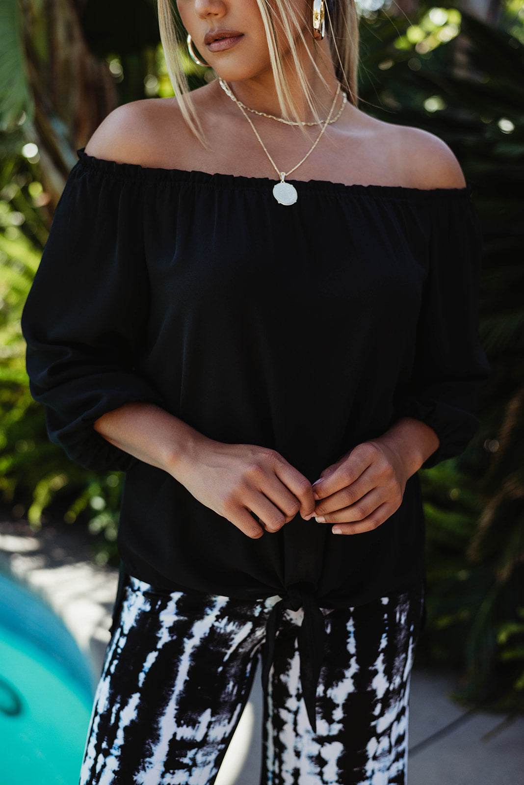 Black OTS Top with Tie