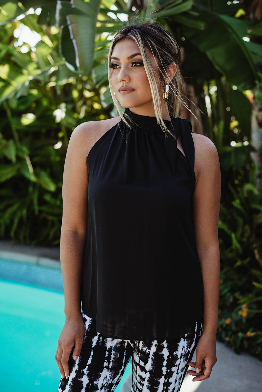 Black Side Tie Halter Top-FINAL SALE