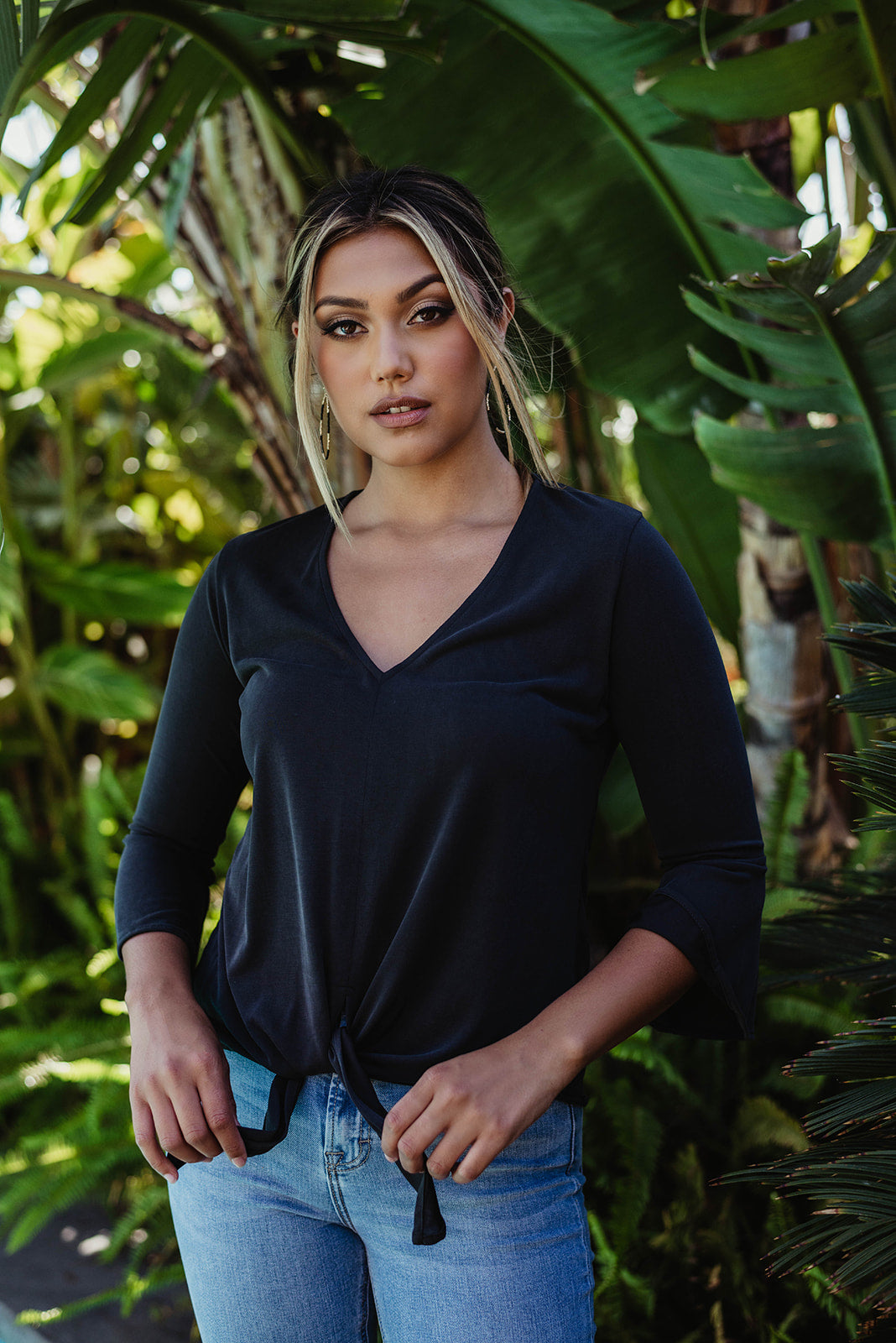Black Cupro Bell Sleeve Top-FINAL SALE