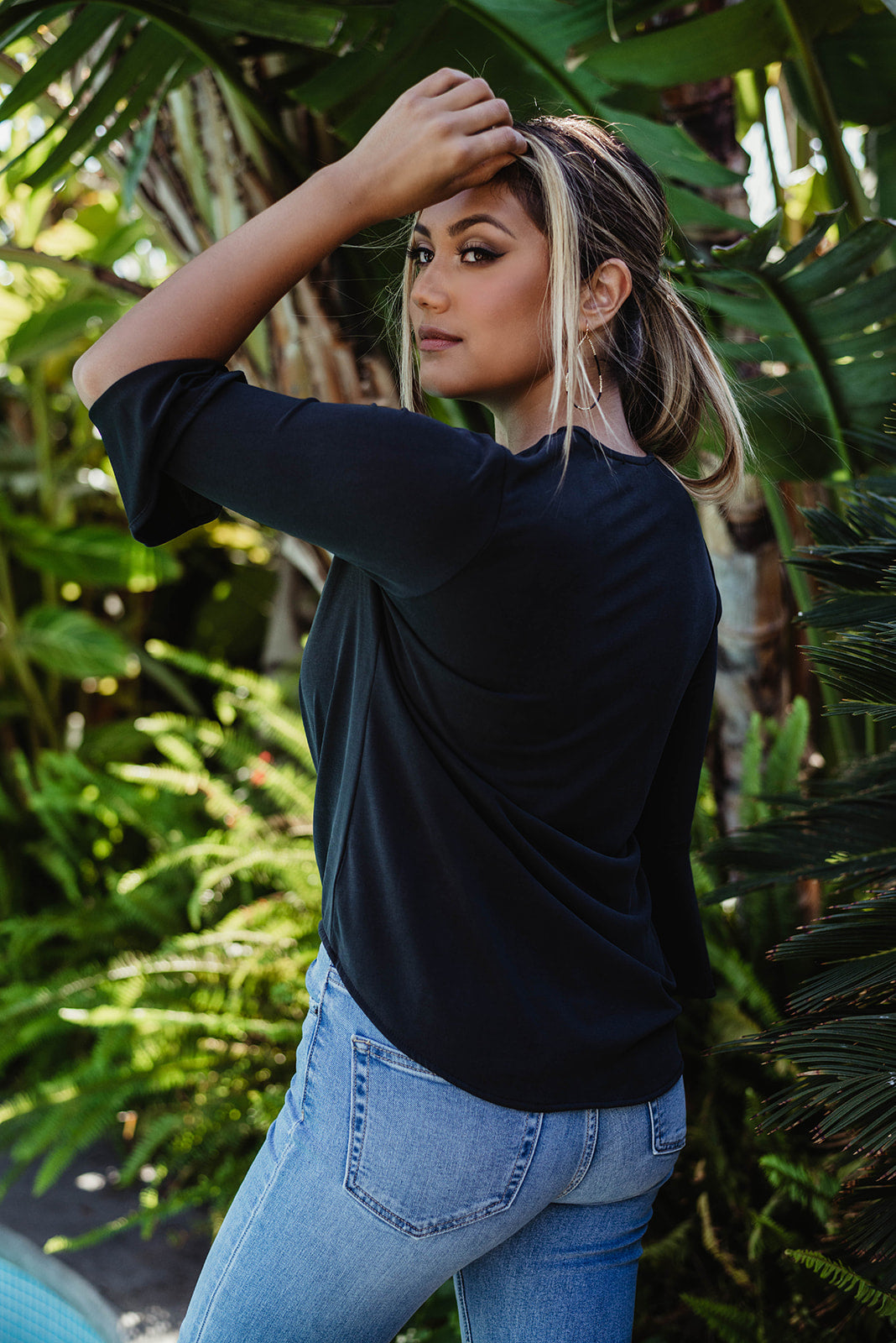 Black Cupro Bell Sleeve Top-FINAL SALE
